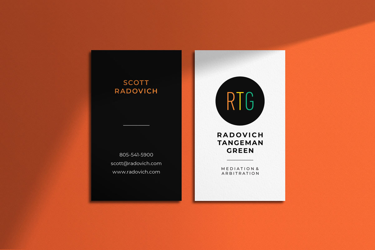Brand identity, logo design and print collateral for RTG Mediation & Arbitration – Business card design