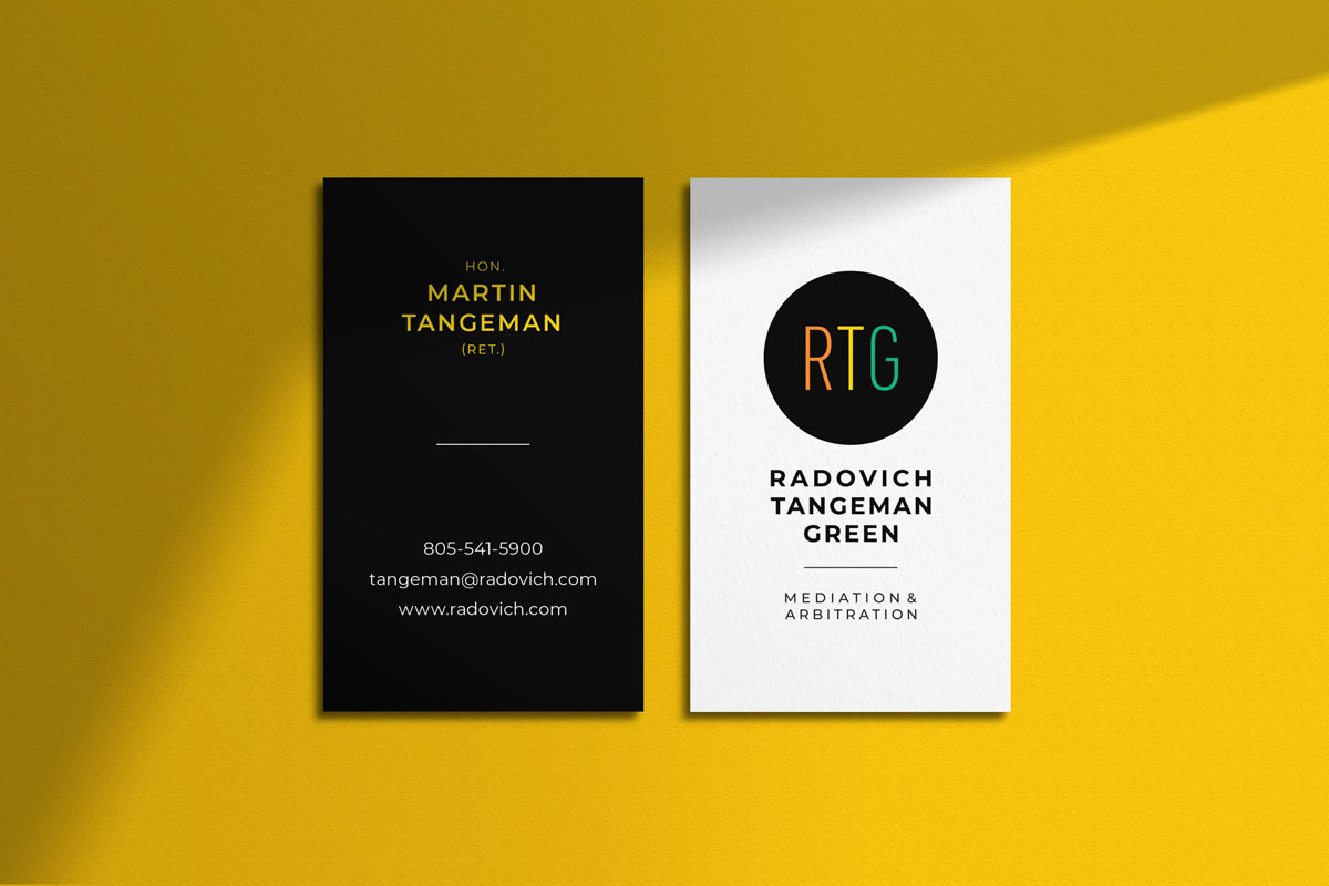 Brand identity, logo design and print collateral for RTG Mediation & Arbitration – Business card design