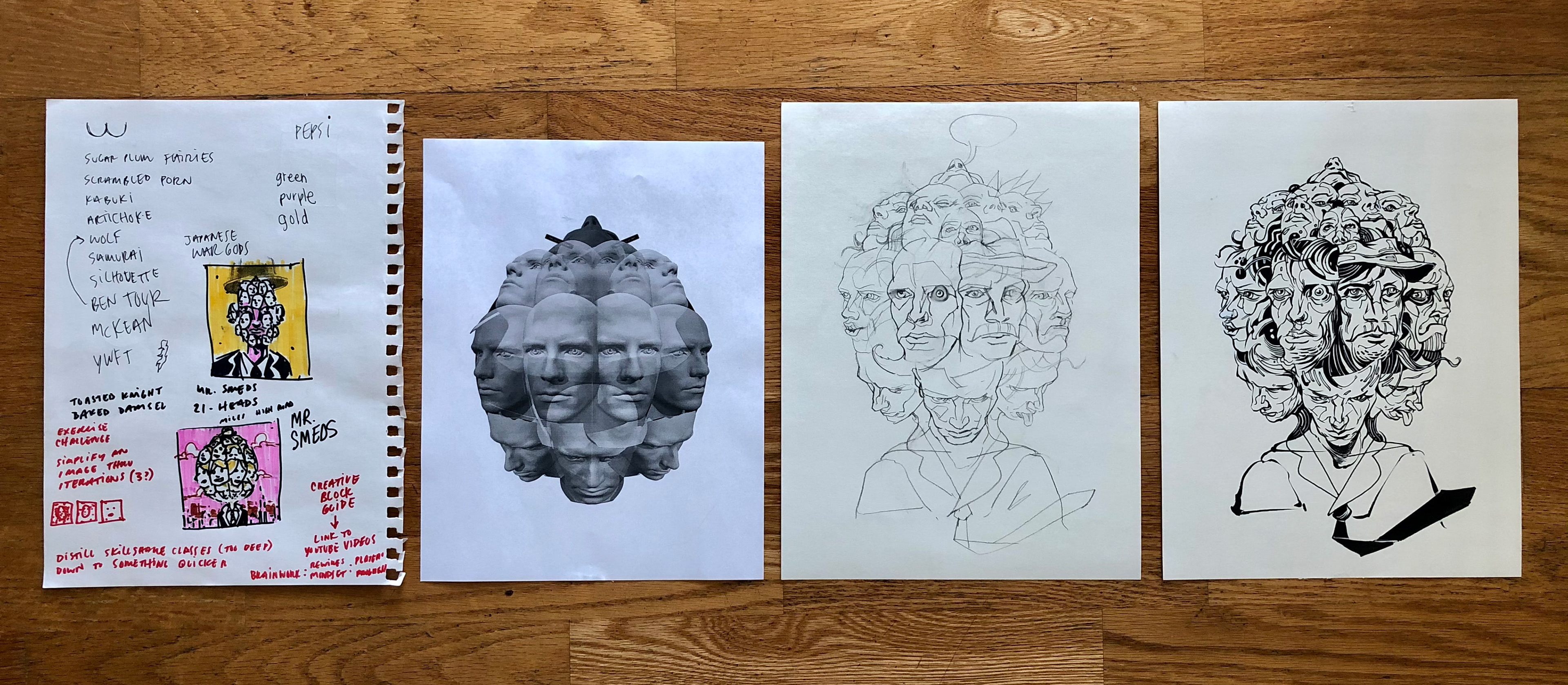 Process sketches for drawing inspired by Shel Silverstein