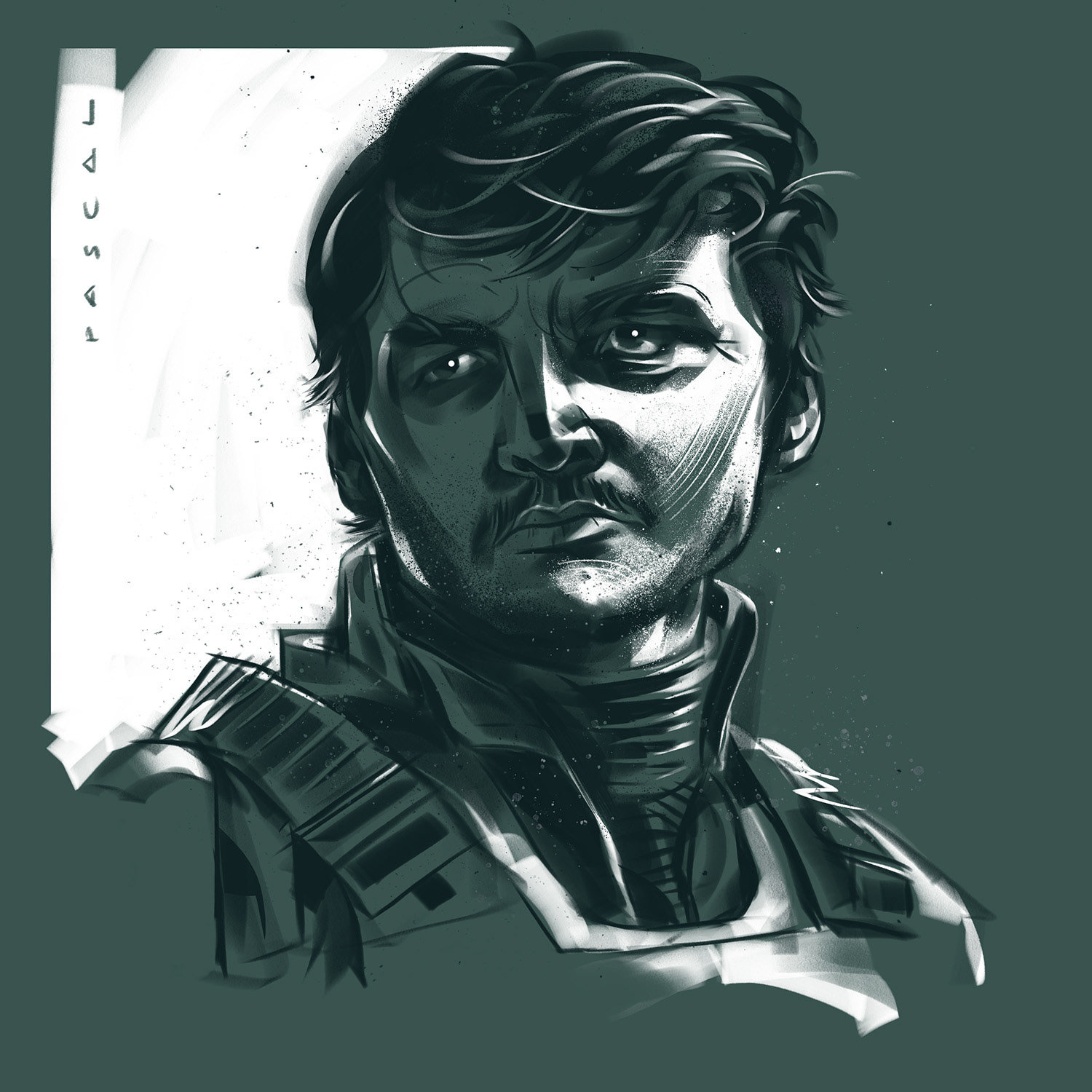 Pedro Pascal from Star Wars – Editorial illustration and portrait drawing
