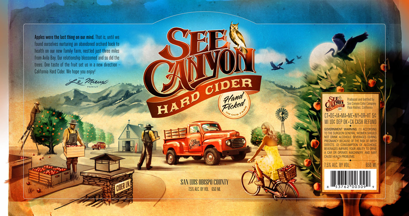 Branding, visual identity, logo design and package design for See Canyon Hard Cider – Label design