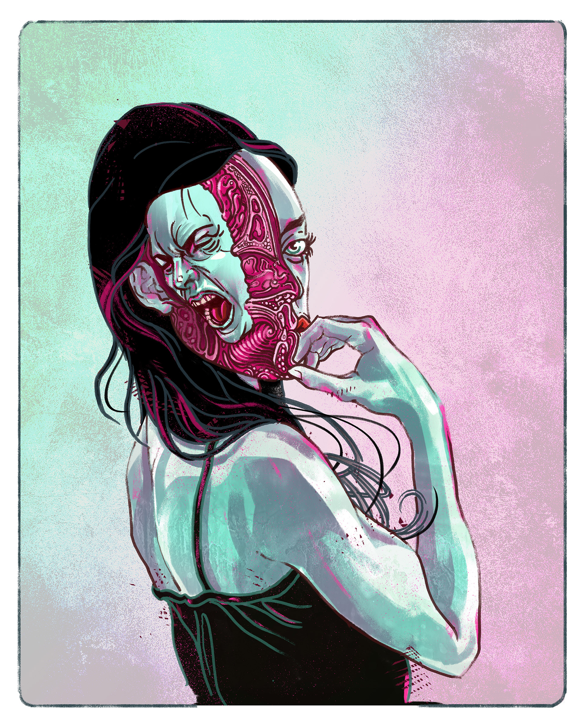 Digital and traditional illustration titled "The Scream"