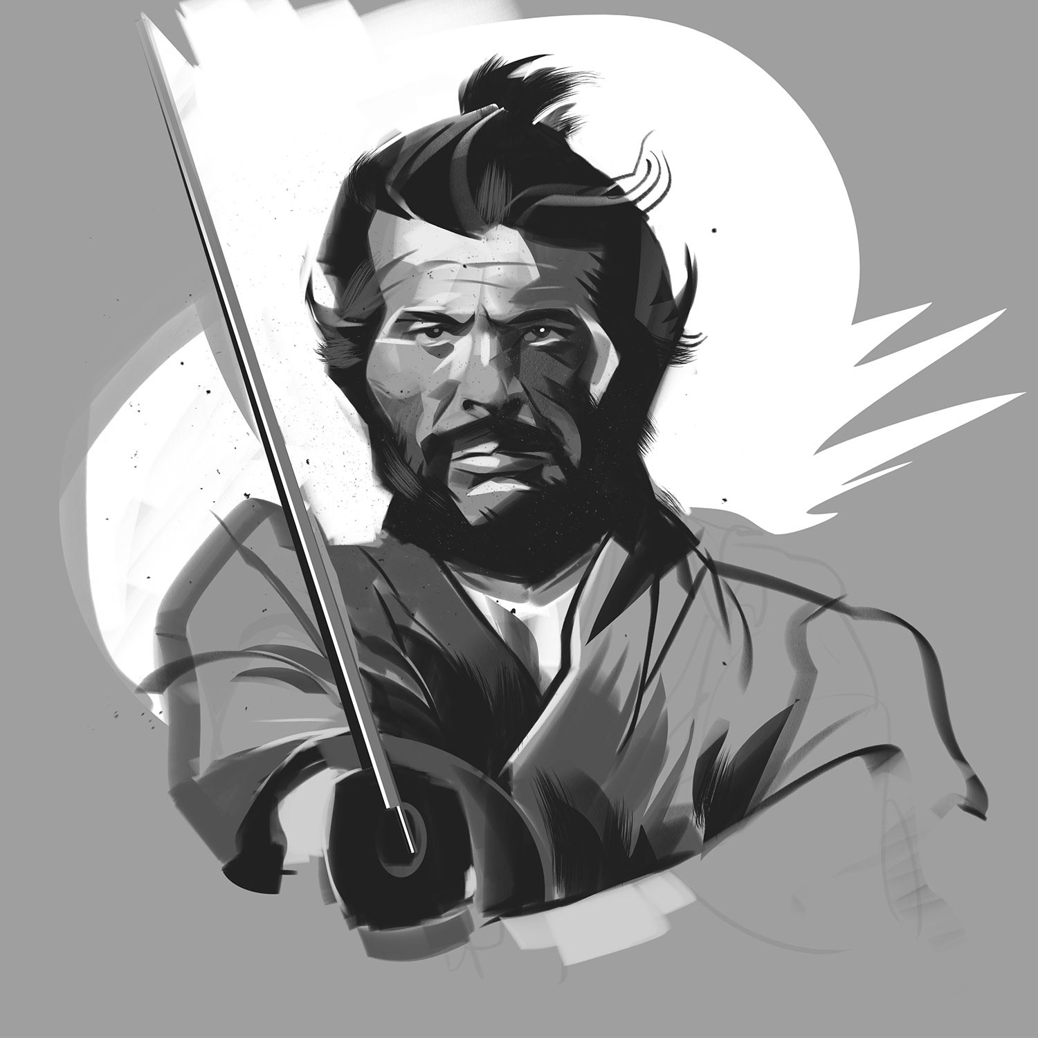 Tatsuya Nakadai – Editorial illustration and portrait drawing