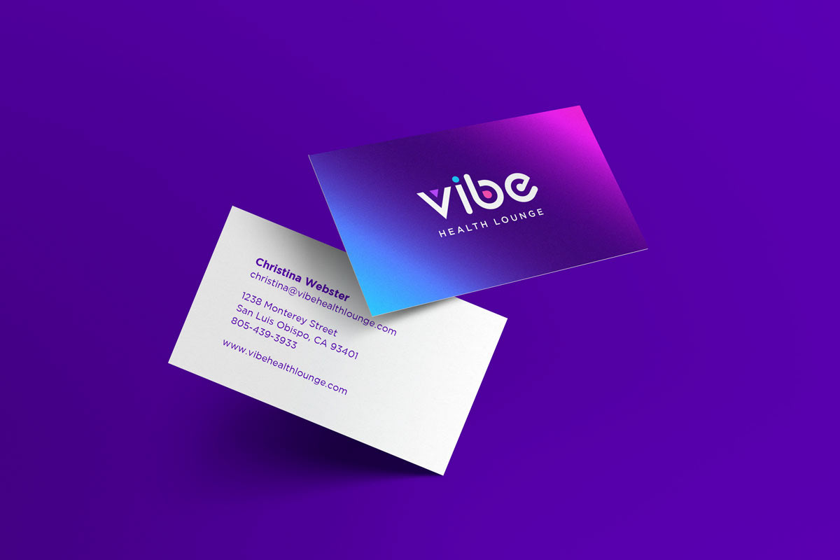 Branding, brand identity, logo design, print collateral for Vibe Health Lounge