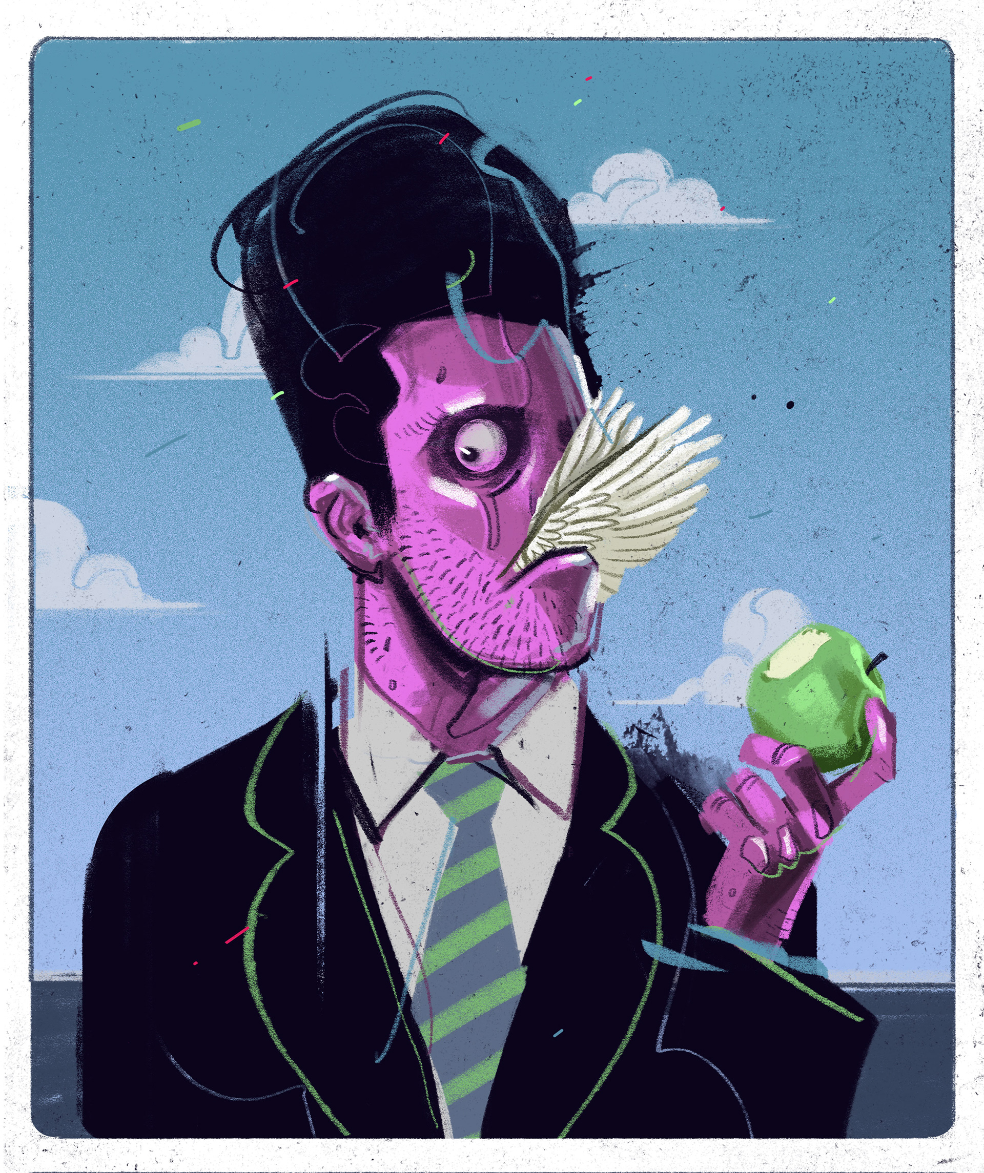 Zombie illustration based on Magritte's "Man in a Bowler Hat"