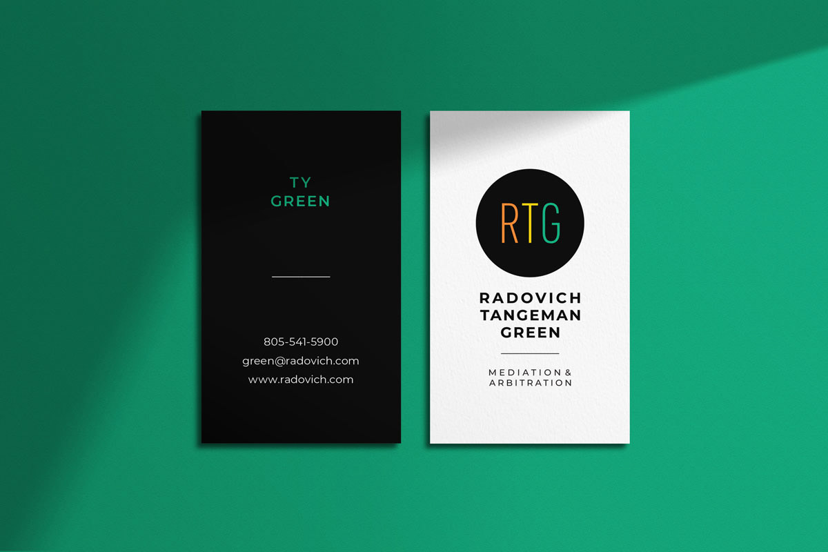 Brand identity, logo design and print collateral for RTG Mediation & Arbitration – Business card design