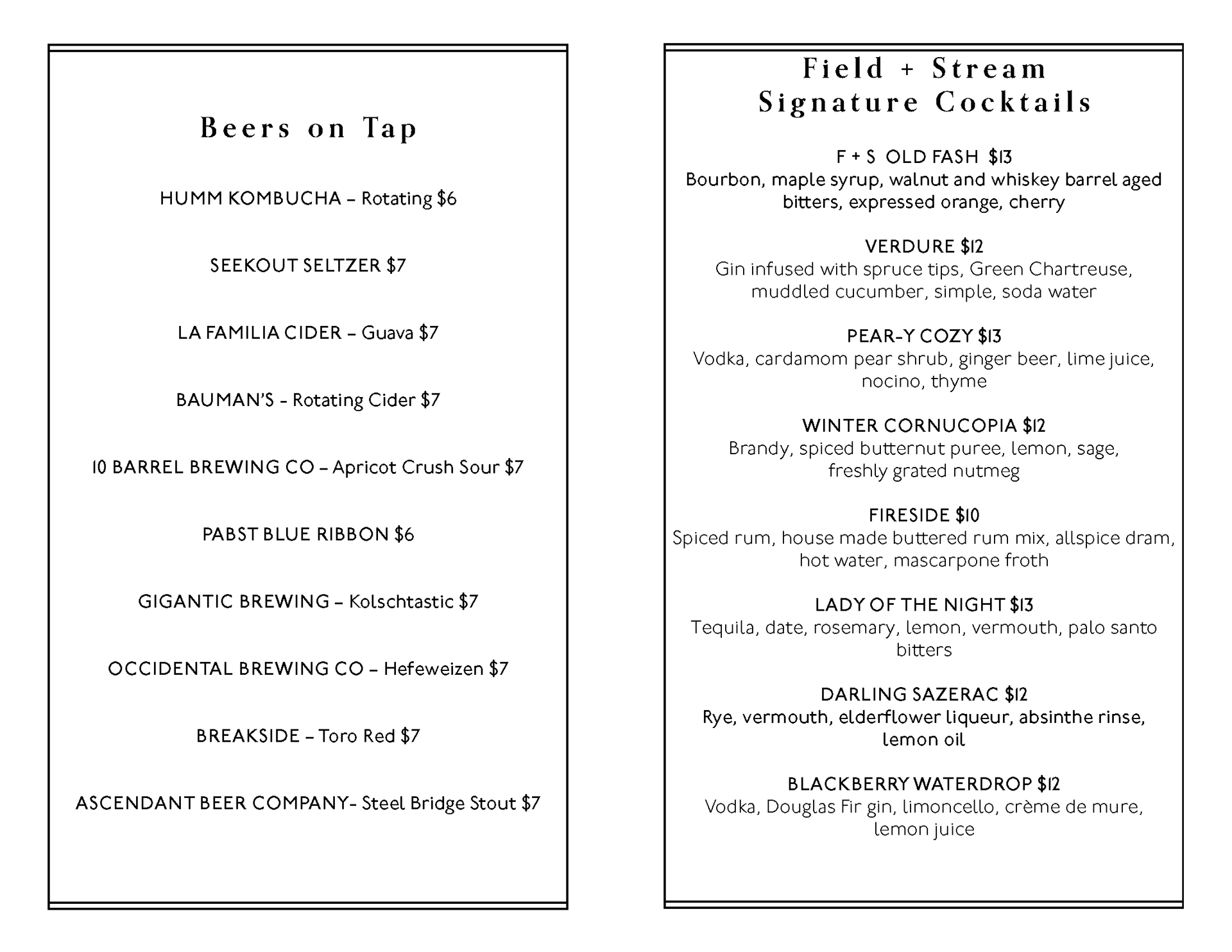 Drinks Menu middle and end page