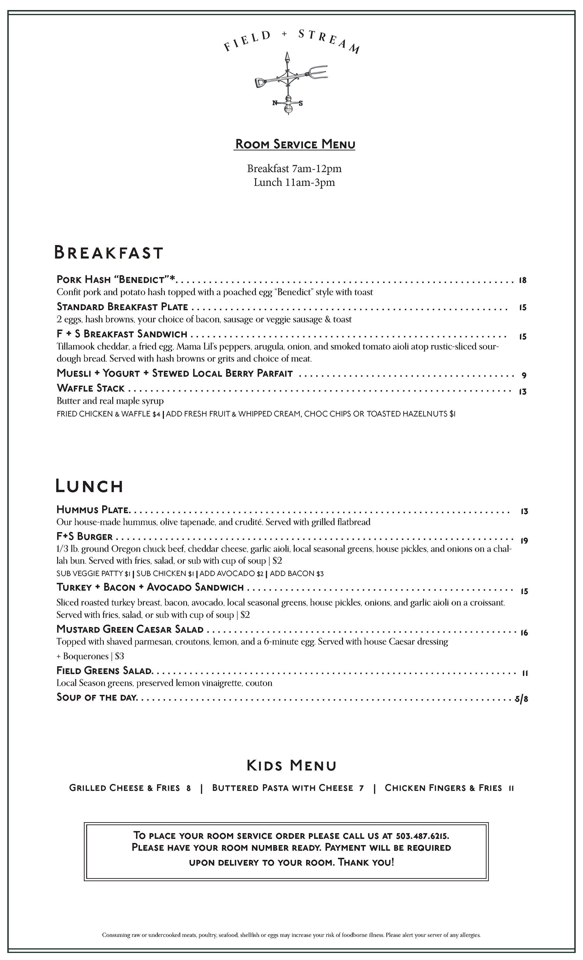 Room Service Menu