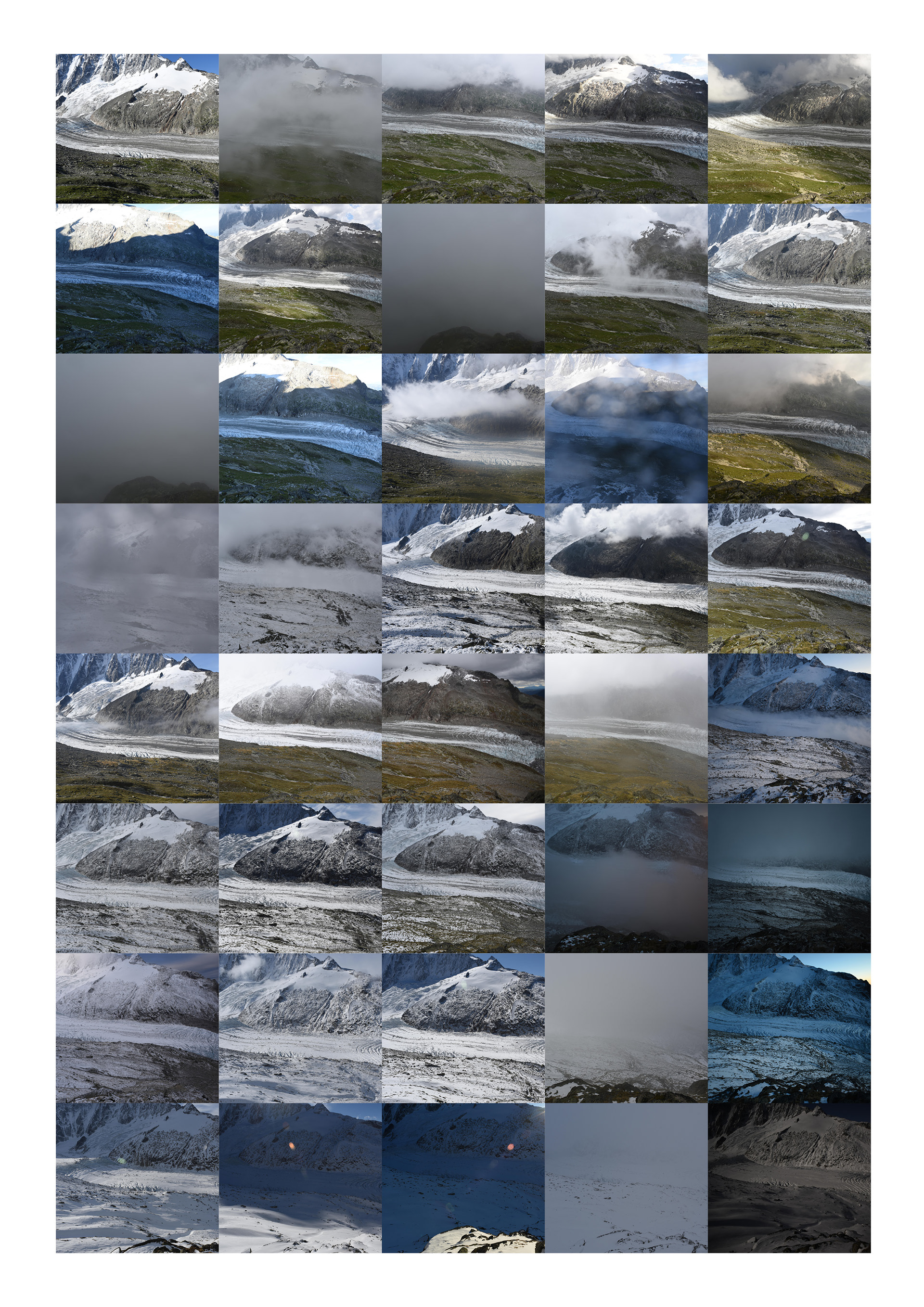 Series of photographs from the right camera set up on the glacier d'Argentière