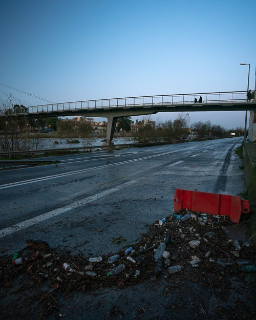 Debris brought onto the roads by the water