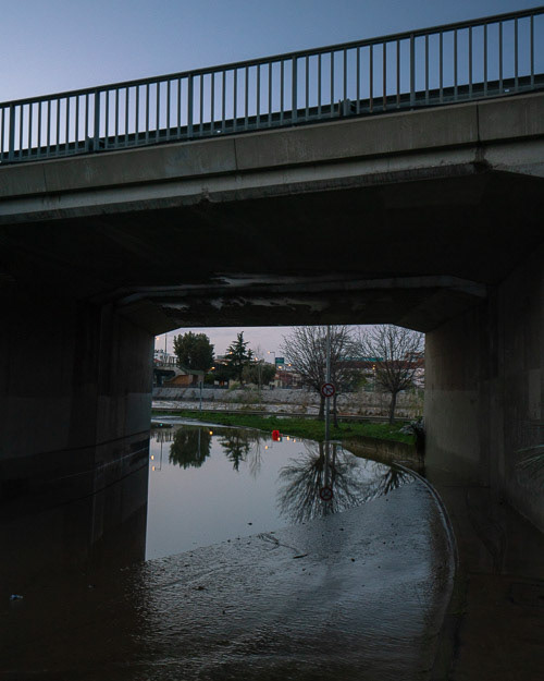 Water remains on the main roads that access Perpignan