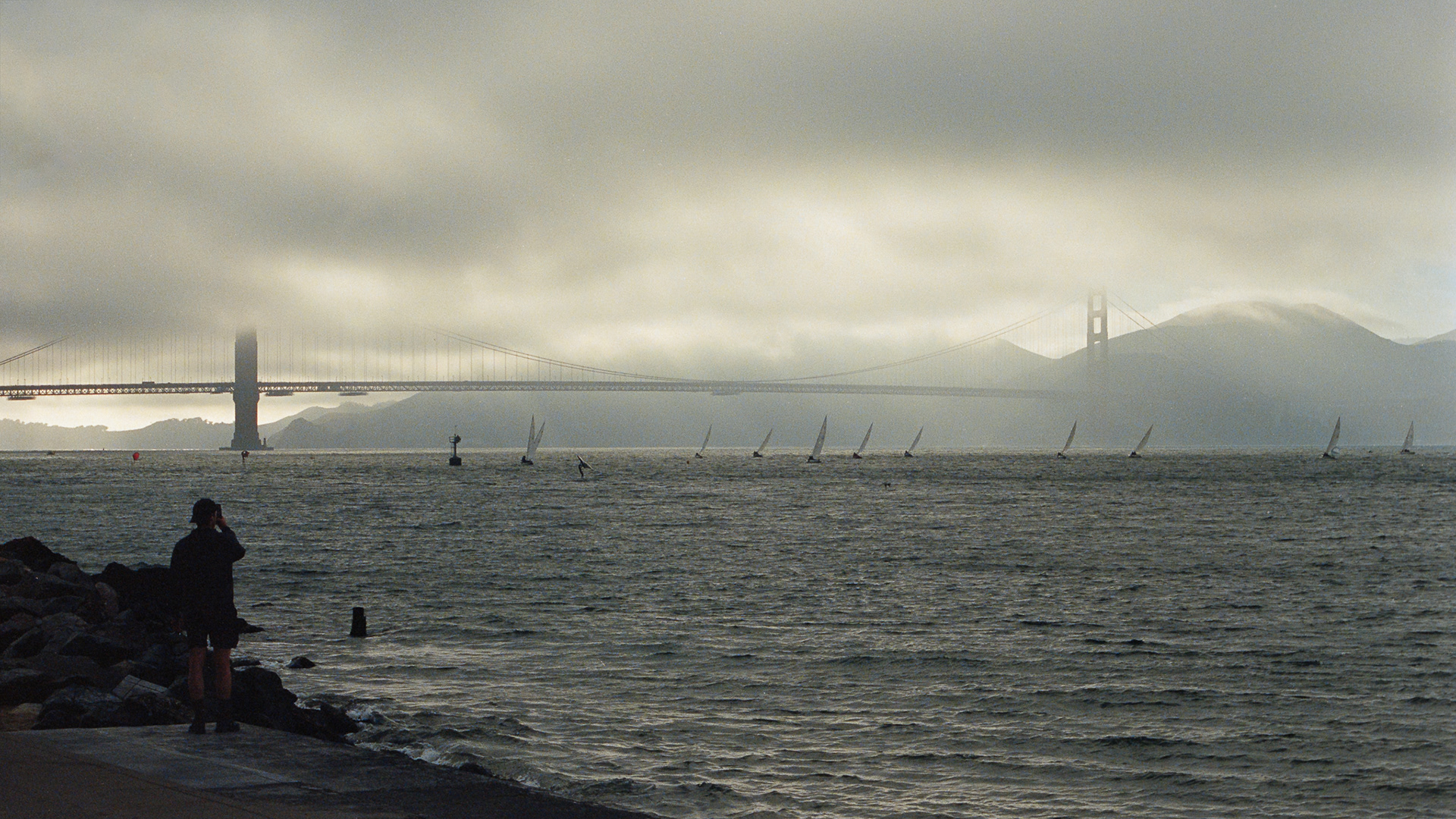 Viewing the regatta under the Golden Gate Bridge