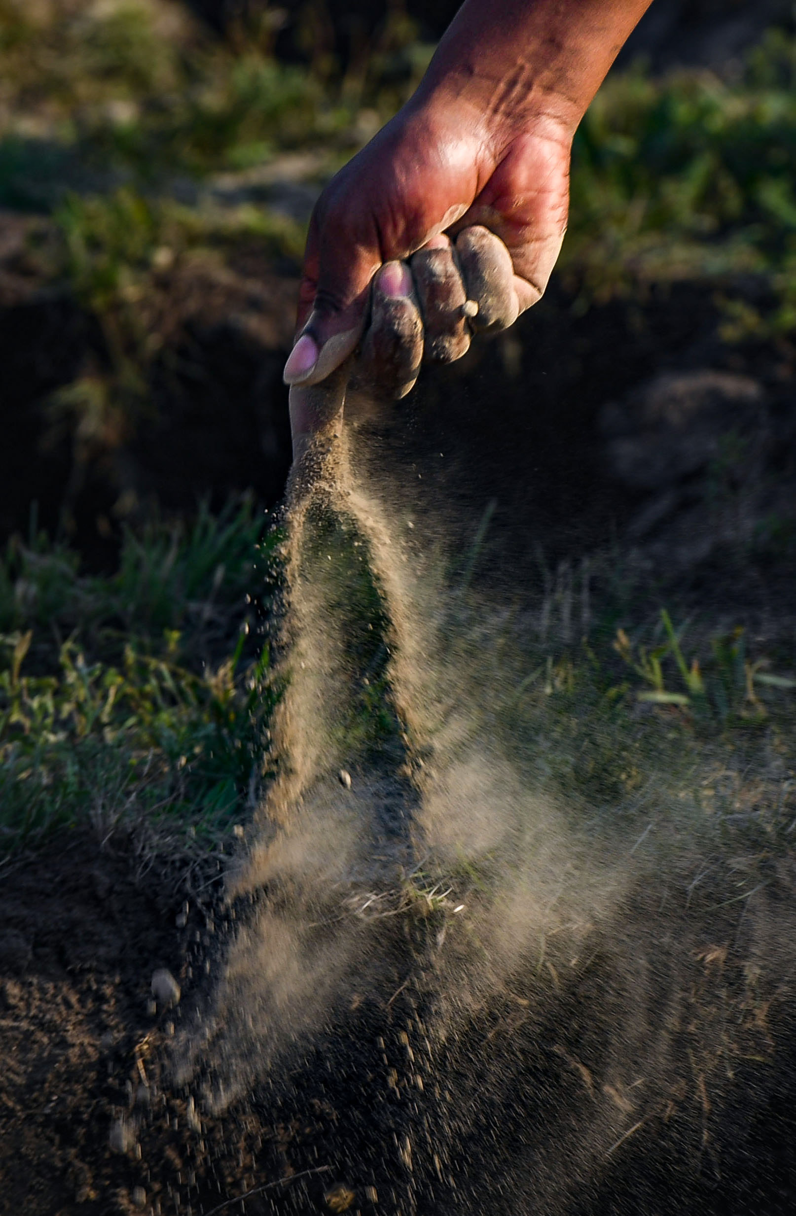 Relatives and tribal members throw dirt into the graves of six Rosebud Sioux children at a funeral 142 years after their deaths on Friday, July 17, 2021 at the Rosebud Sioux Tribe Veterans Cemetery.