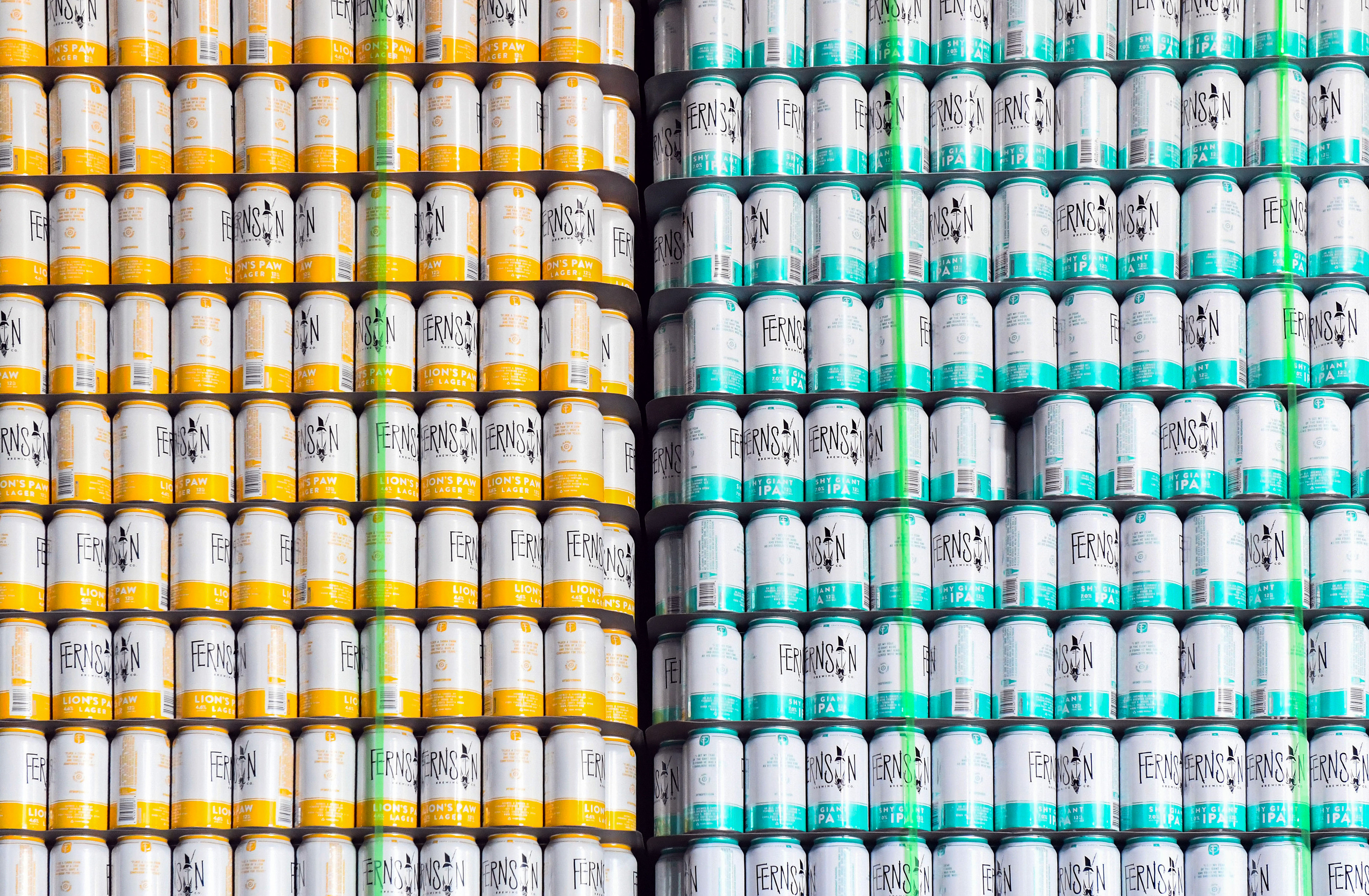 Beer cans fill pallets on Wednesday, Feb. 24, 2021, at Fernson Brewery in Sioux Falls.