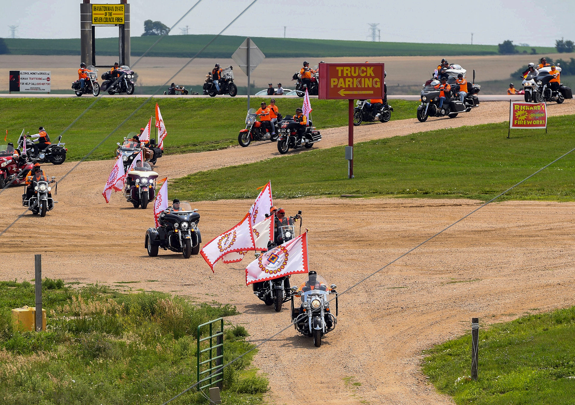 A caravan accompanying the remains of nine Rosebud children arrives on Friday, July 16, 2021 at the Fort Randall Casino on the Yankton Sioux Reservation. 