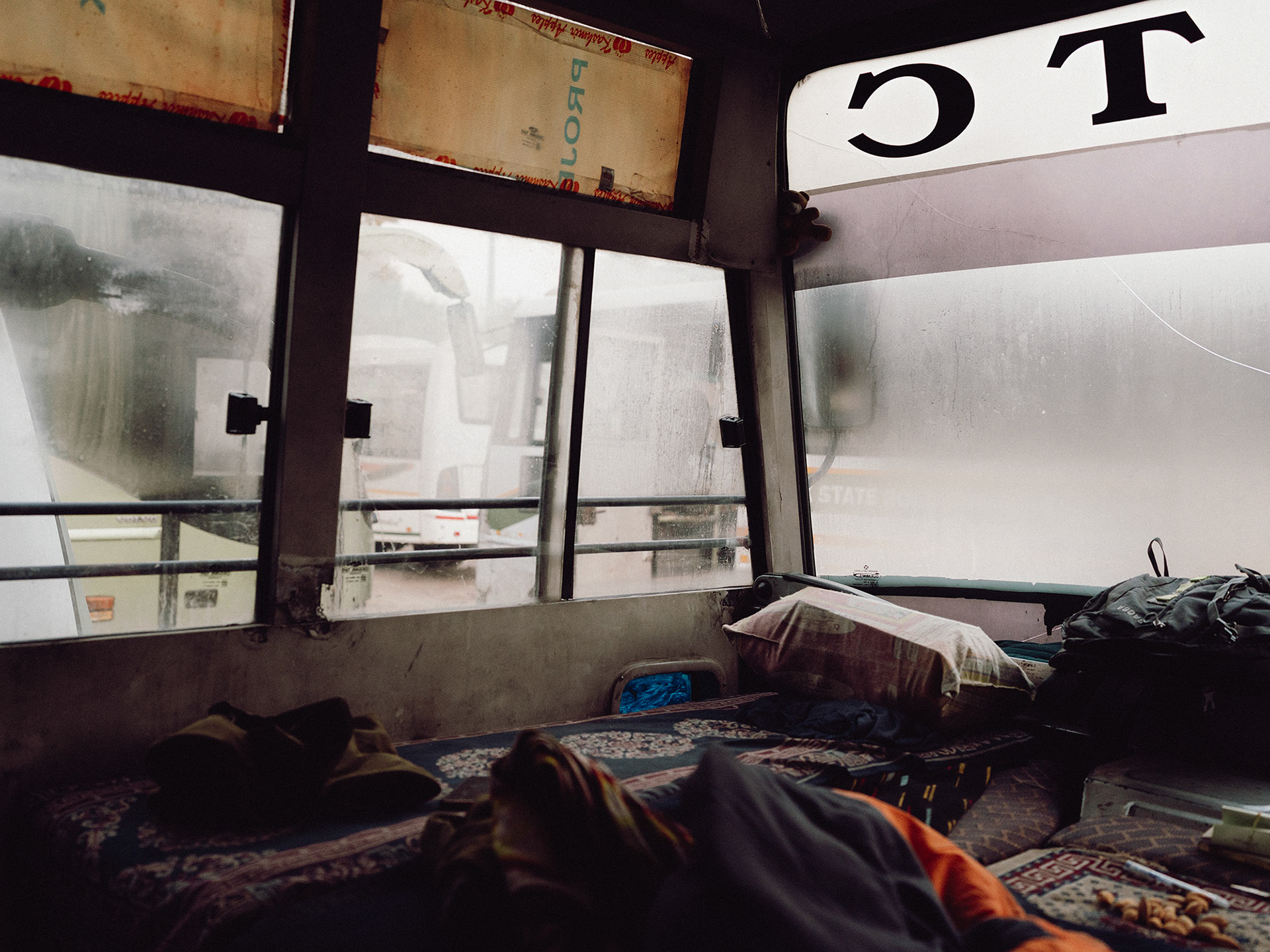 A bus drivers bed just after sunrise, Srinagar