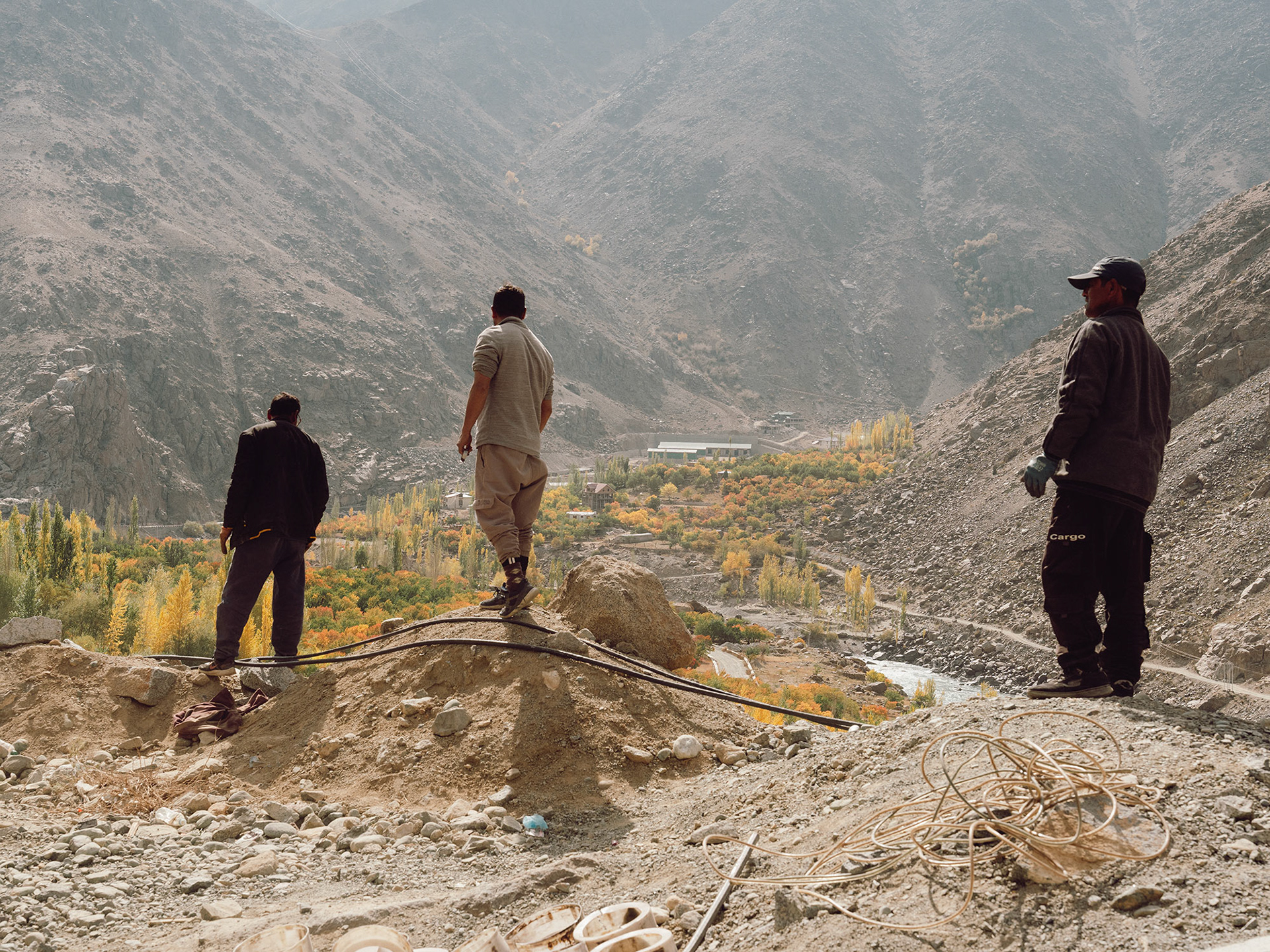 Roadwork’s looking after a tumbling pipe. Approximately 2 km from the LoC, Kargil