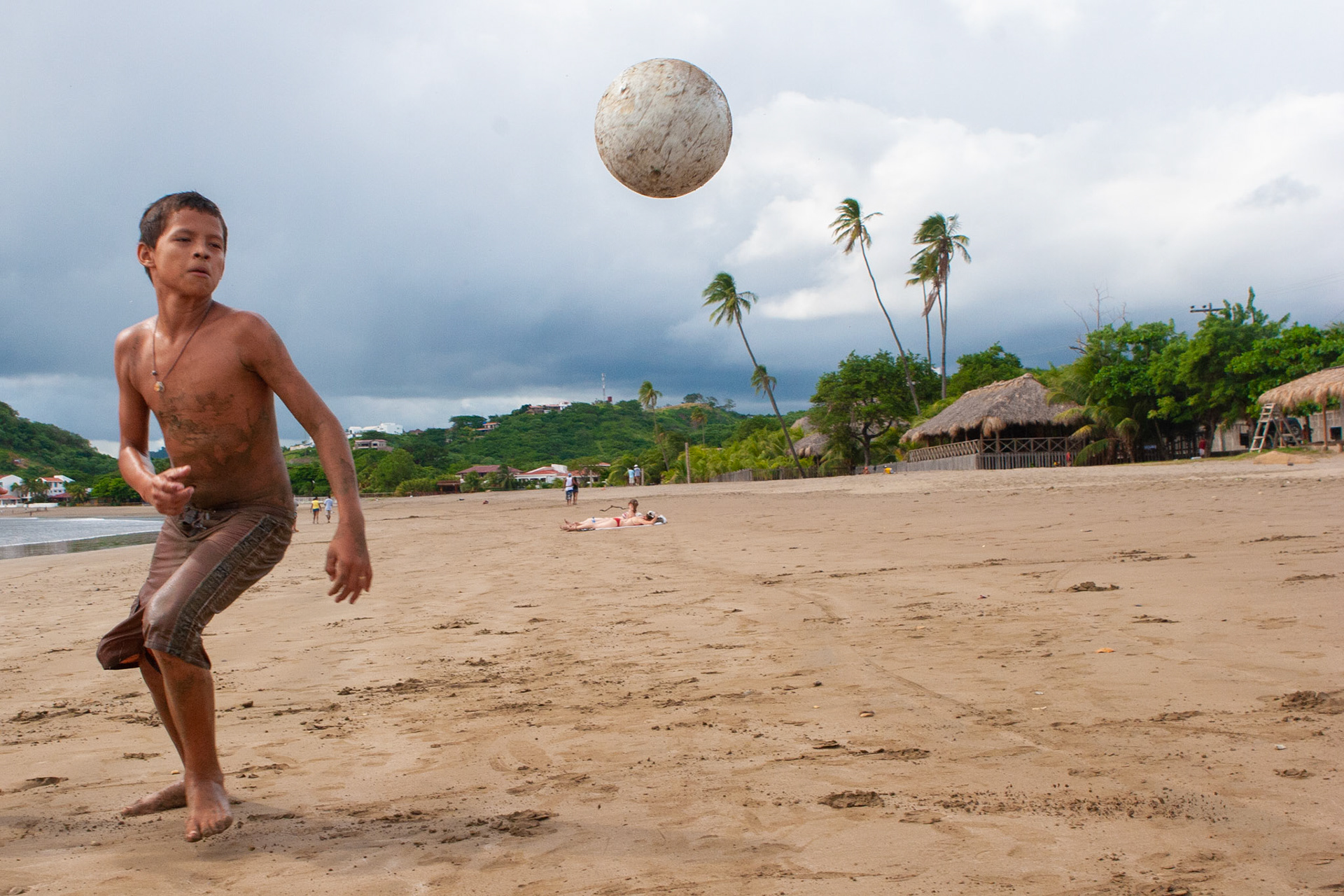 Playing soccer on the beach in San Juan del Sur.