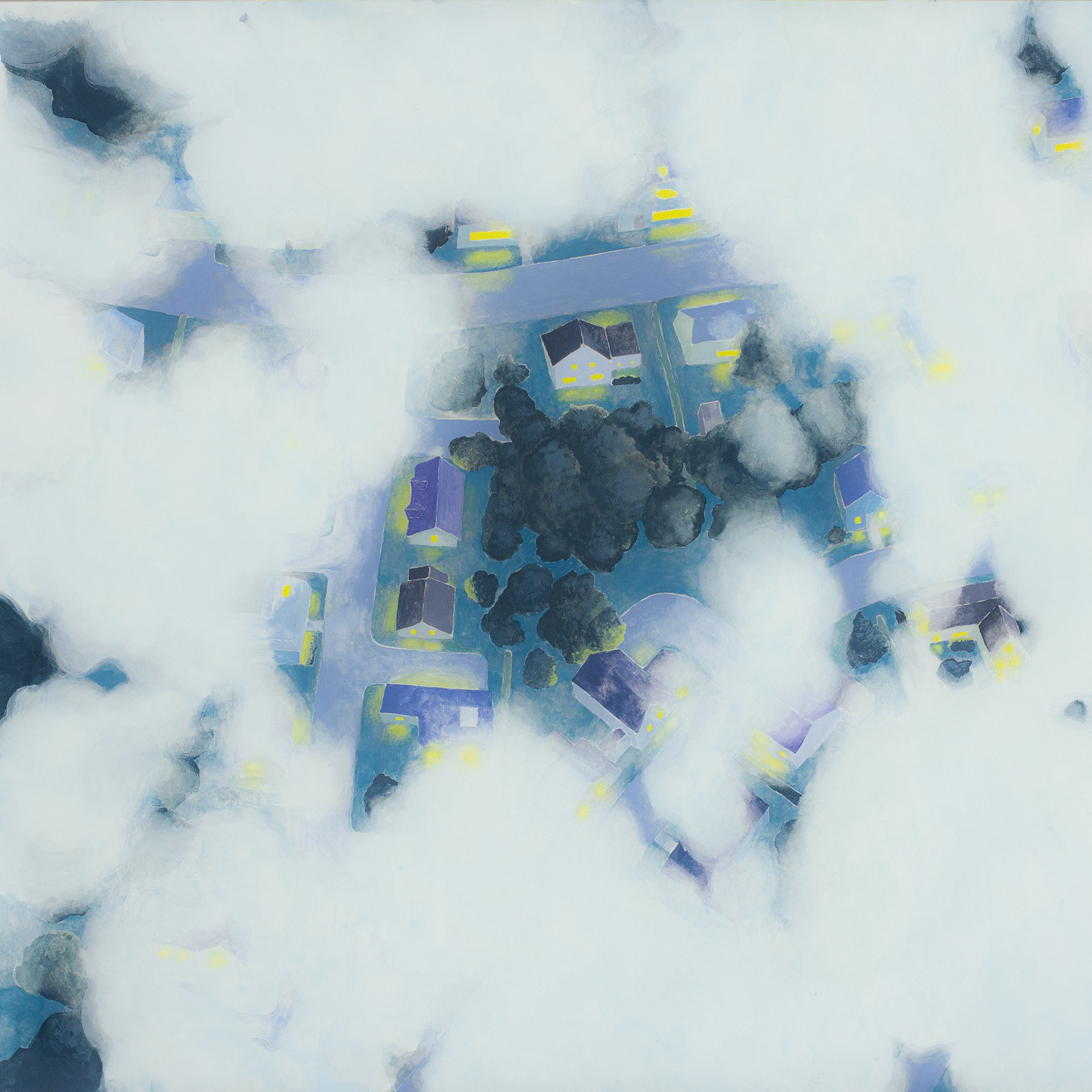 Back cover for 2020 vinyl reissue of Bryan Scary's Flight of the Knife. Collaboration with Hunter Nelson. Gouache on art board.