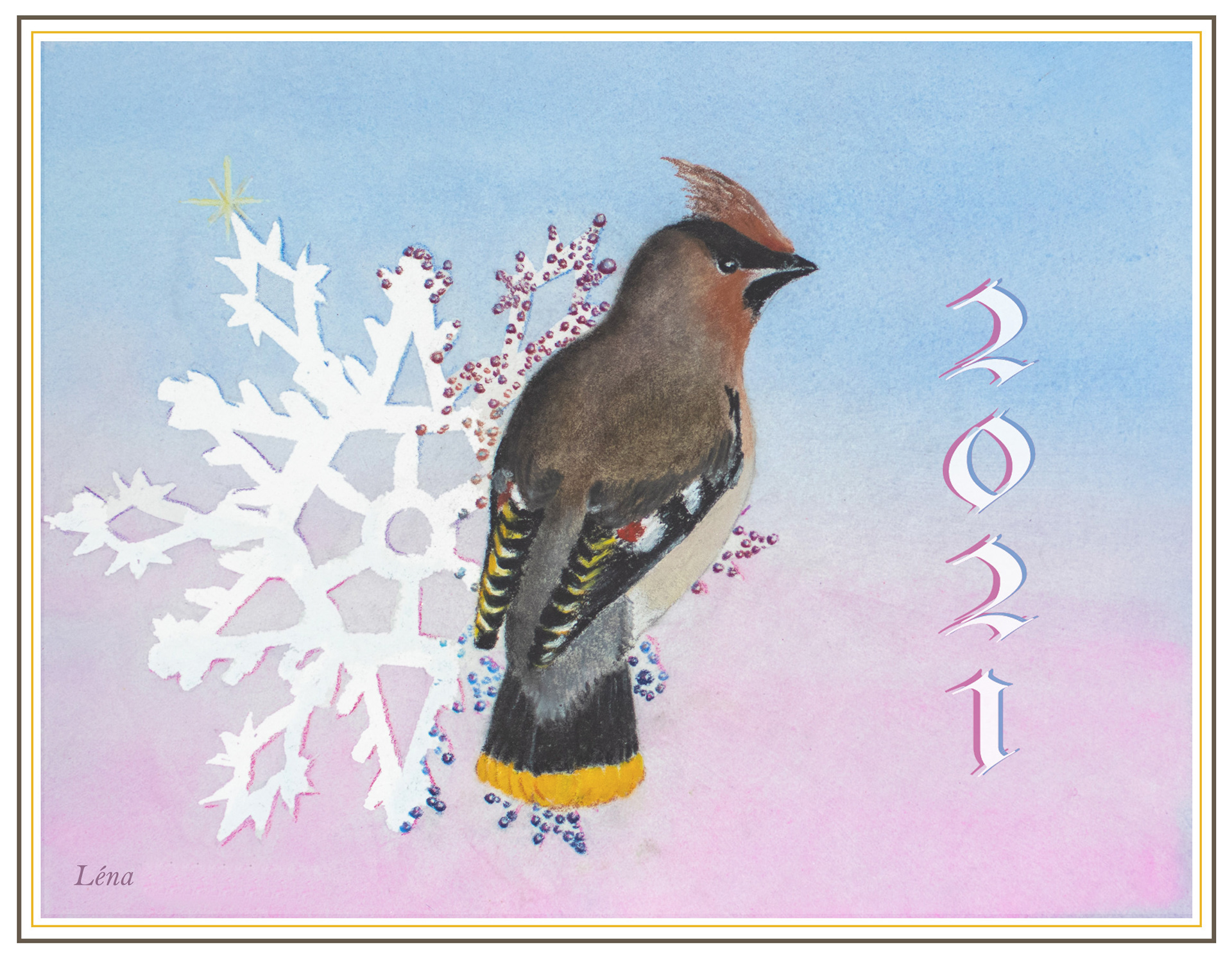 A colorful waxwing on a colorful background for a colorful new year 2021!