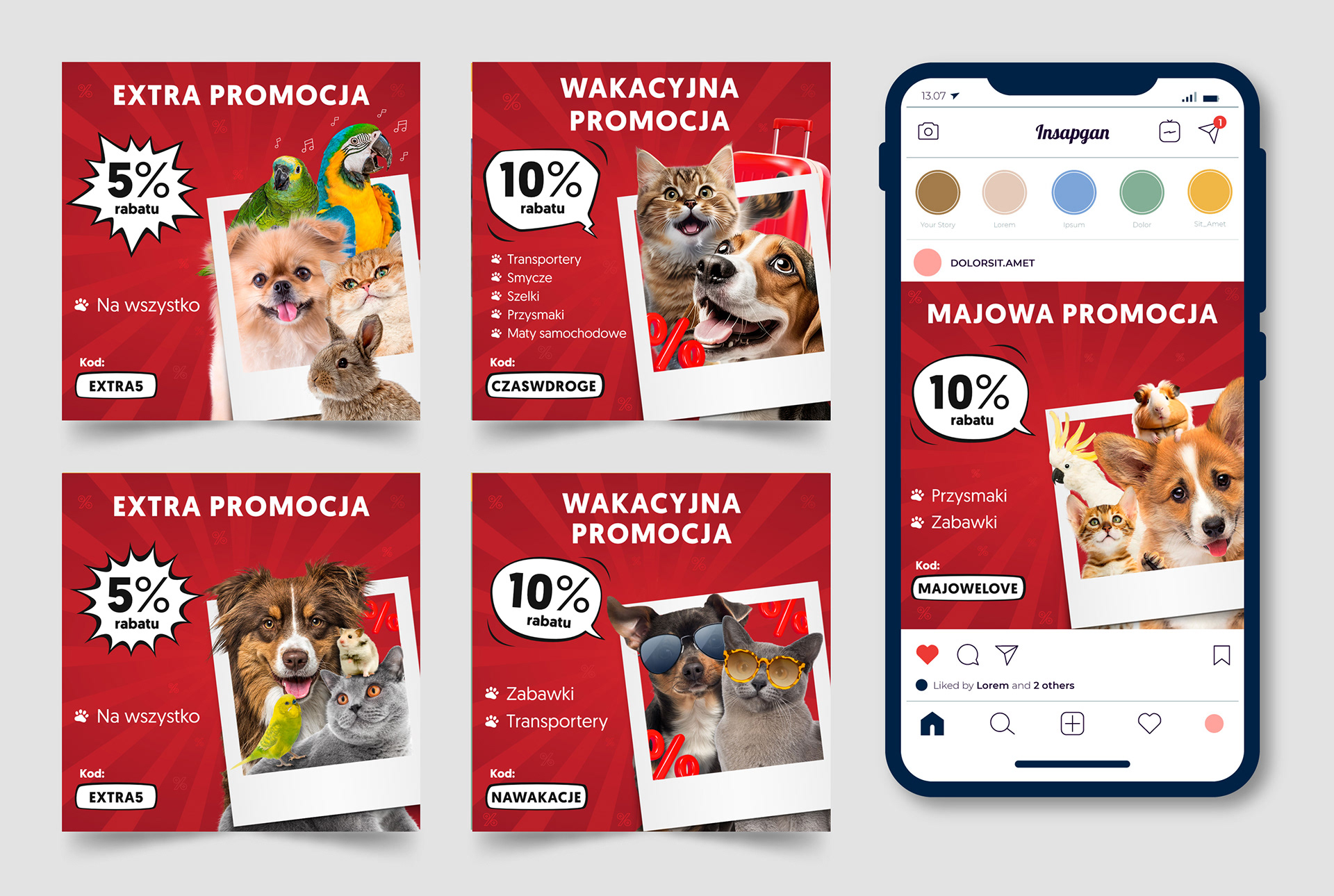 Grafiki wykonane dla sklepu zoologicznego "Telekarma" w ramach współpracy z agencją Digone