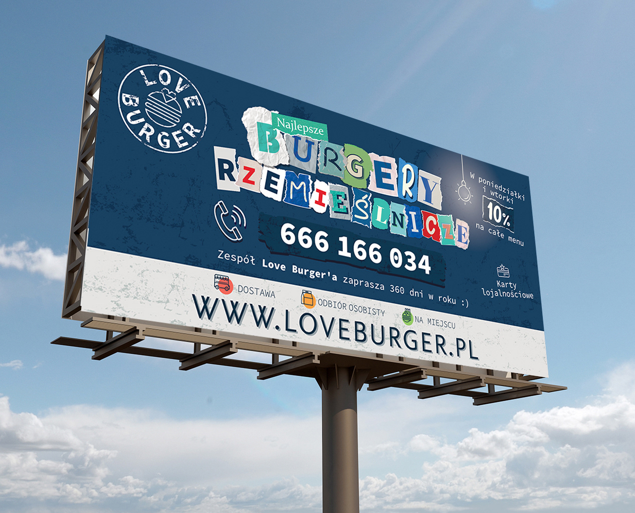 Billboard dla "Love Burger", restauracji specjalizującej się w burgerach rzemieślniczych