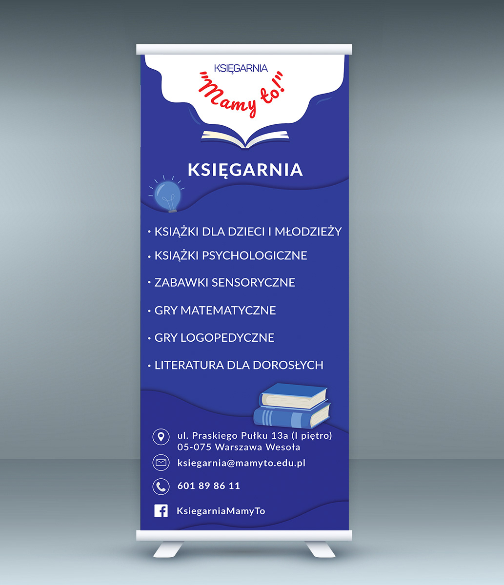 Rollup wykonany dla Księgarni "Mamy to!" wyróżnionej w plebiscycie ulubionej księgarni Warszawy