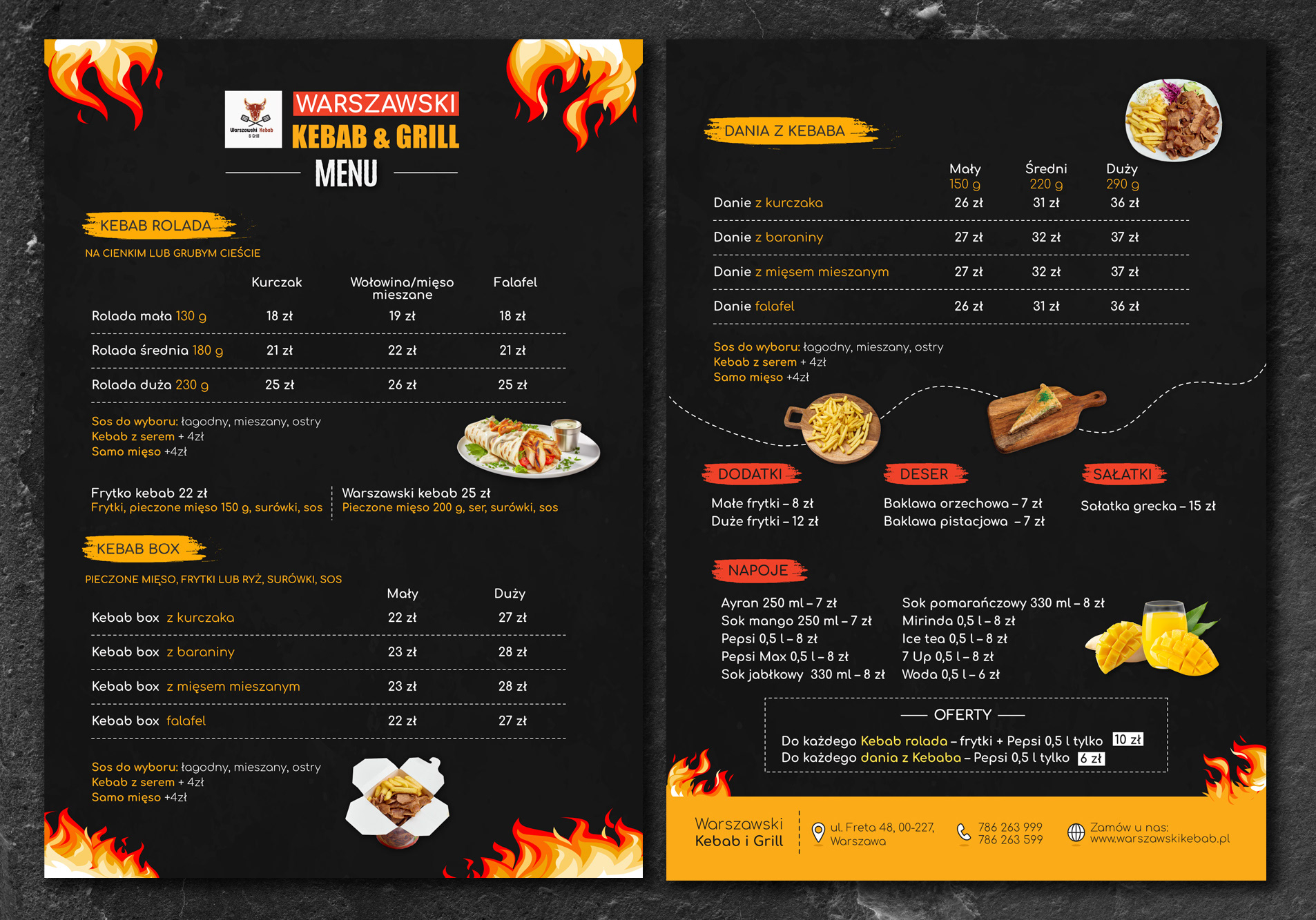 Menu zaprojektowane dla restauracji Warszawski Kebab & Grill