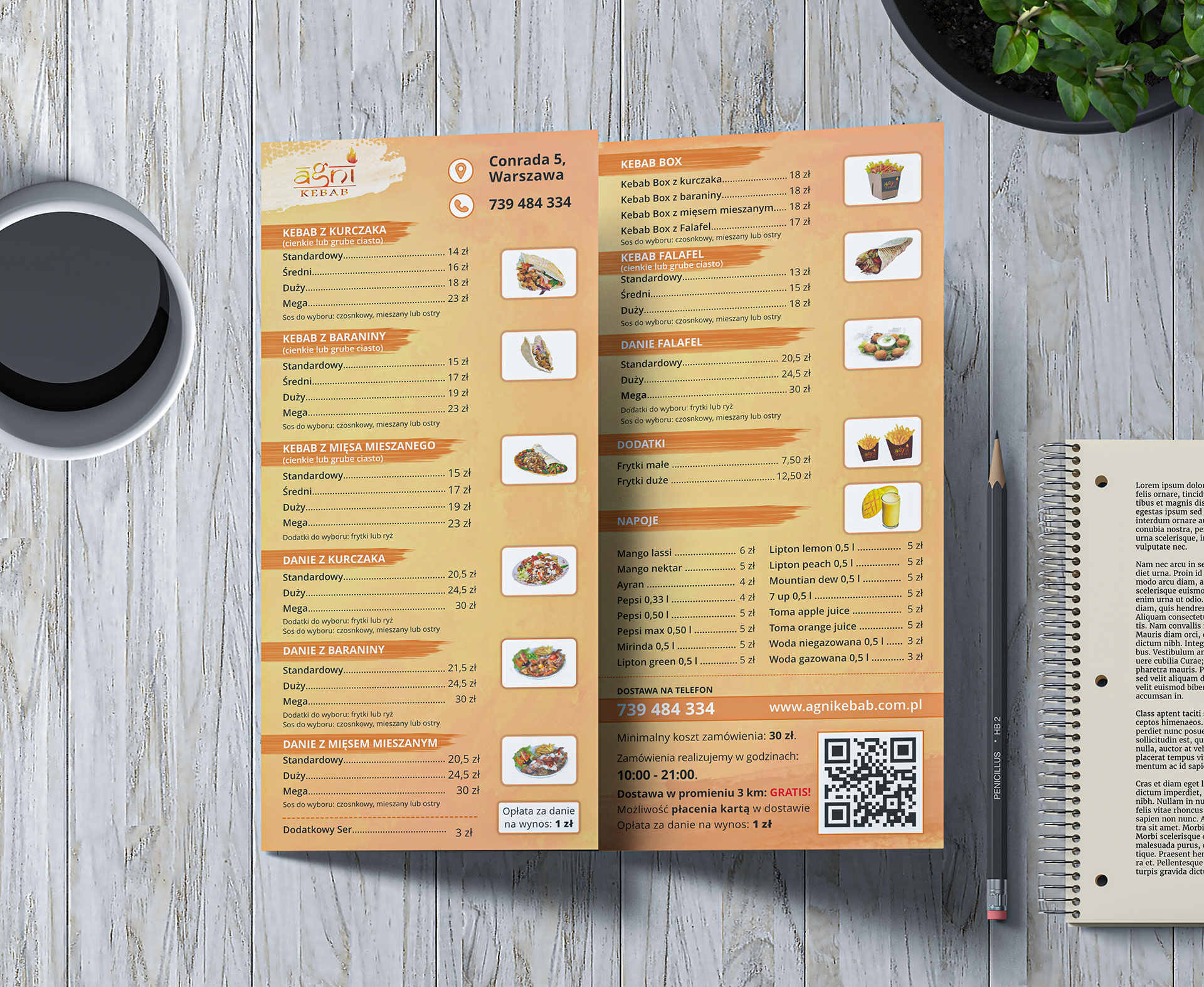 Menu zaprojektowane dla restauracji Agni Kebab