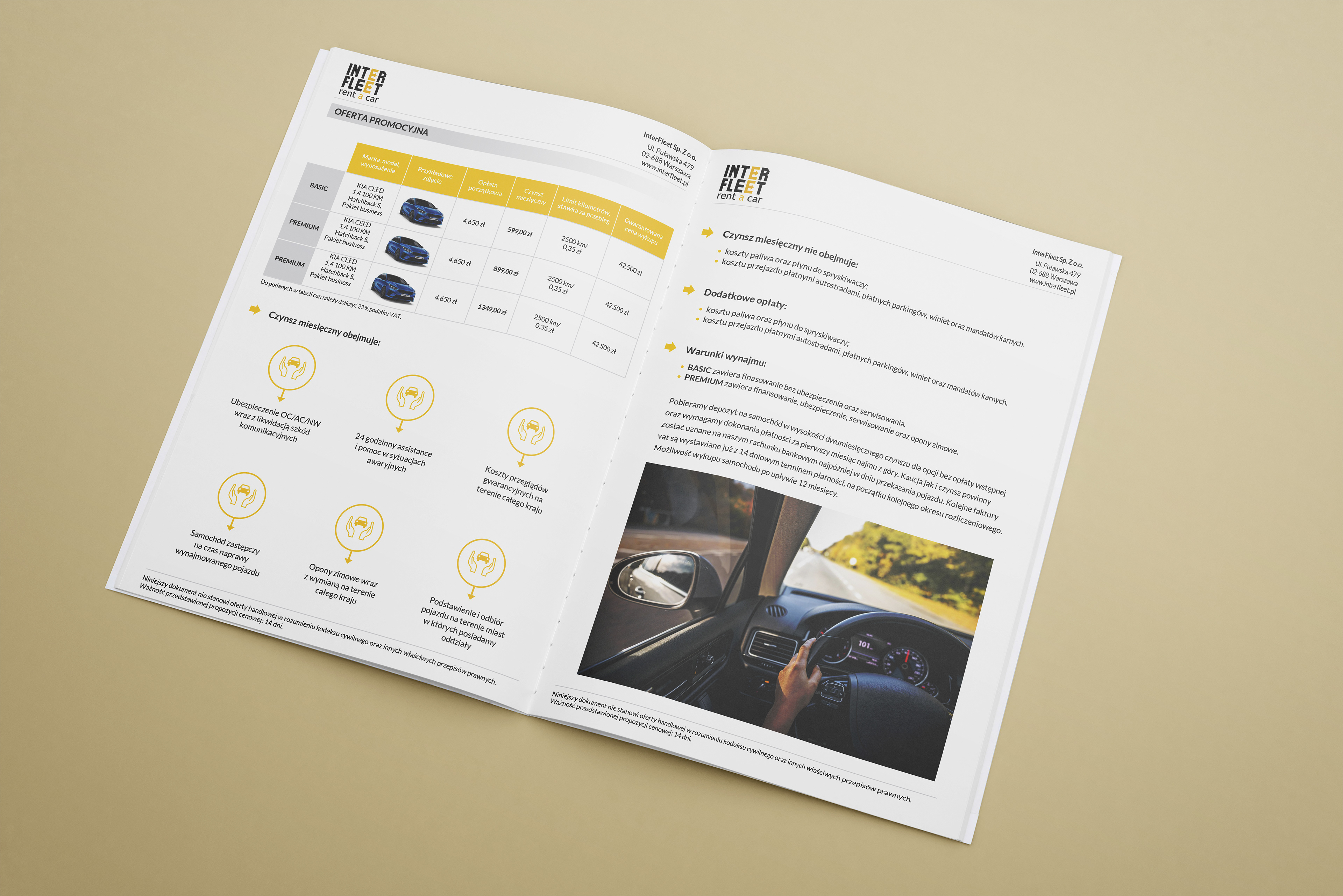 Broszura ofertowa dla firmy "Inter Fleet" zajmującej się wynajmem samochodów 