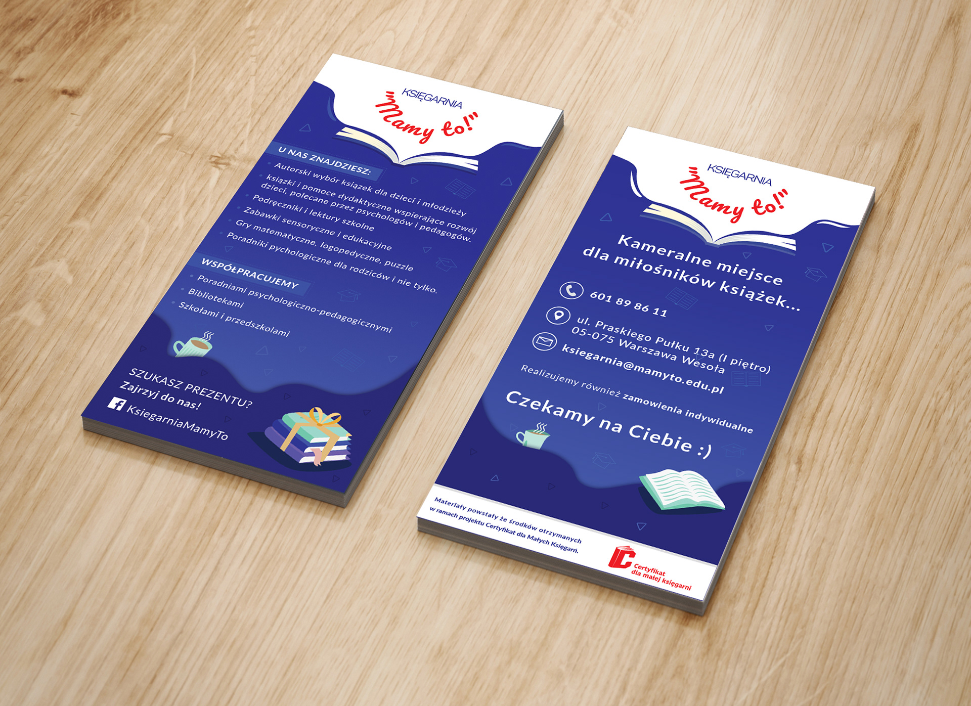 Ulotka wykonana dla Księgarni "Mamy to!" wyróżnionej w plebiscycie ulubionej księgarni Warszawy