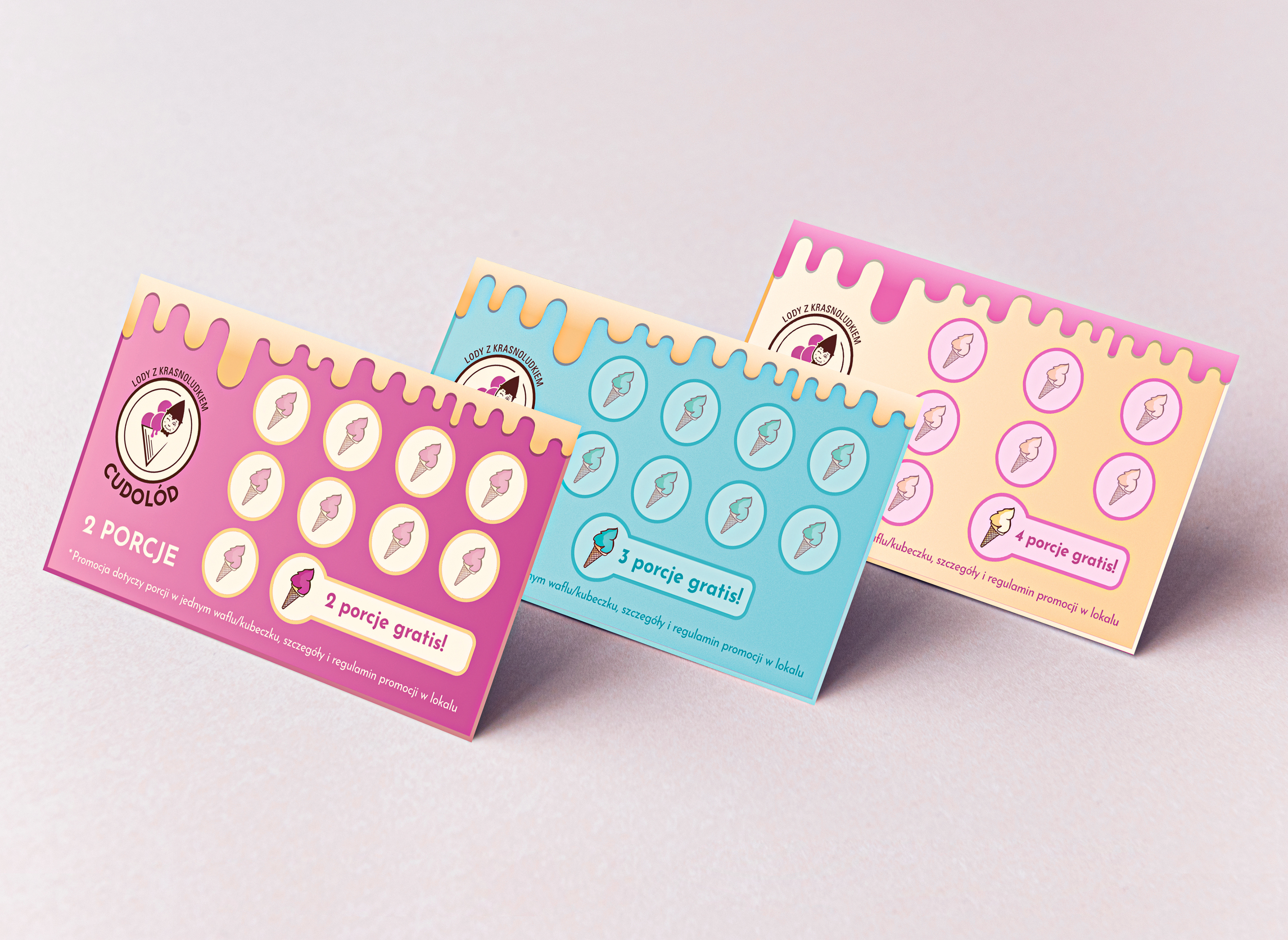 Karta lojalnościowa na zbieranie punktów wykonana dla lodziarni "Cudolód"