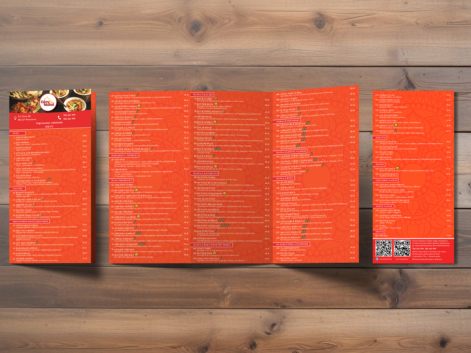 Menu zaprojektowane dla indyjskiej restauracji Curry Mahal