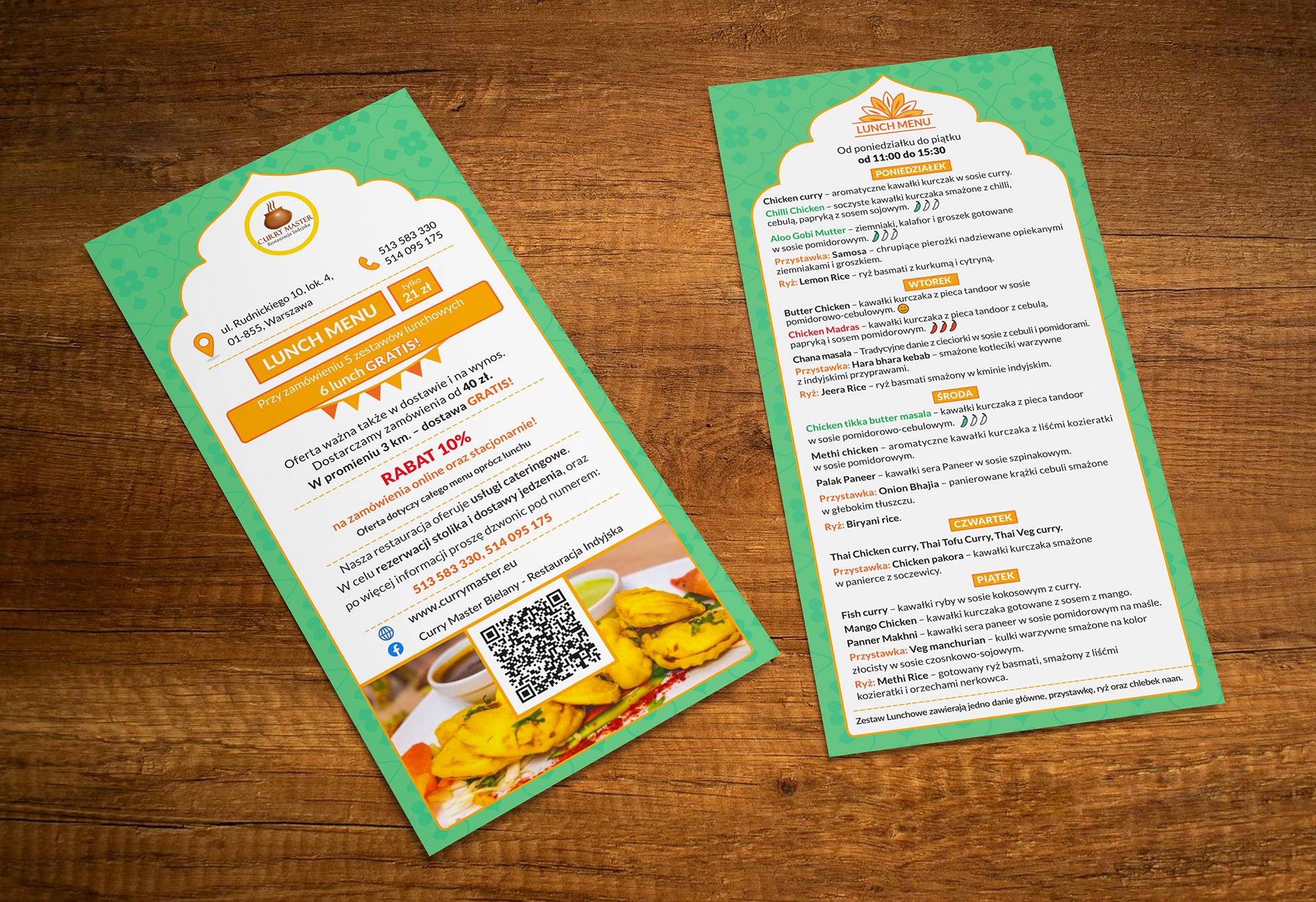 Lunch Menu zaprojektowane dla restauracji indyjskiej Curry Master