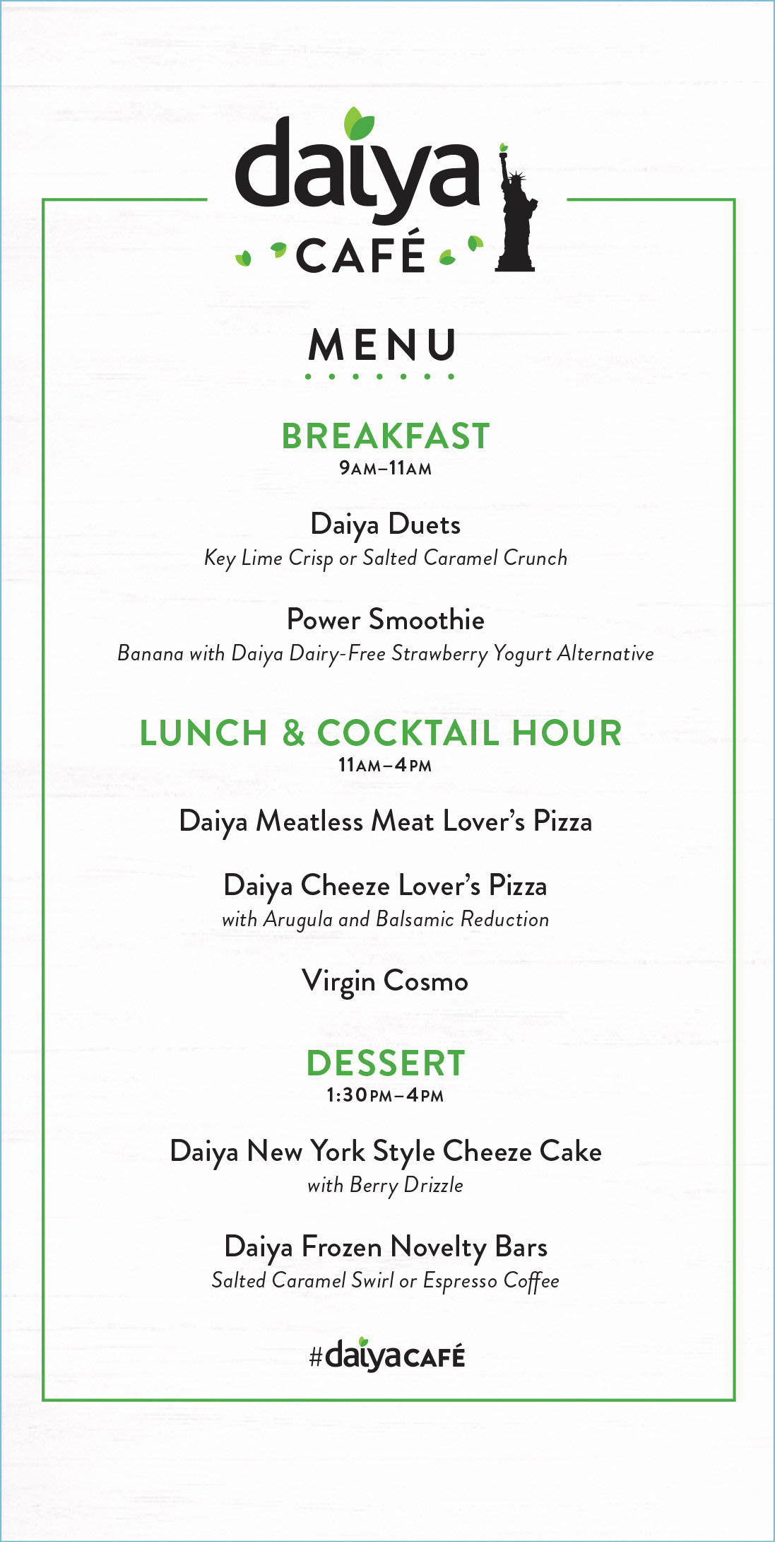 Daiya Cafe Menu for Brand Experience – 2019