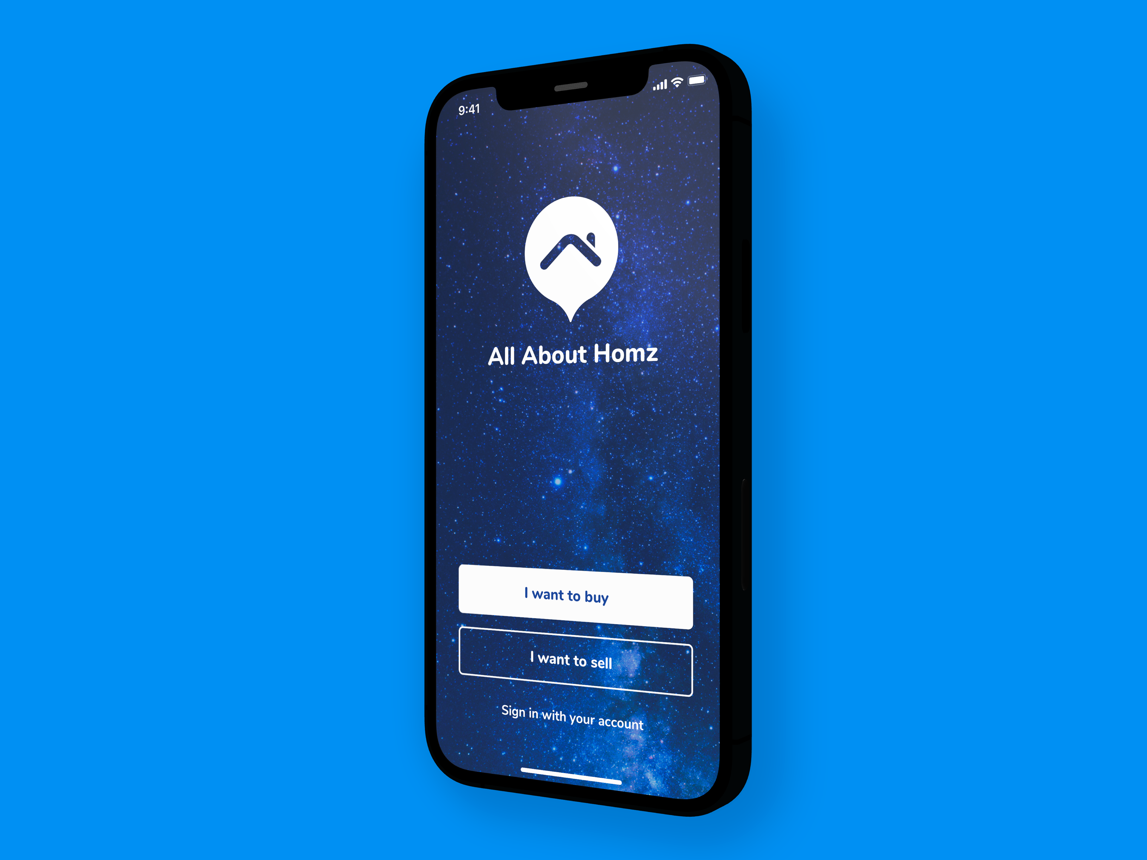 Homz’s onboarding flow allows users to choose if they want to buy or sell houses.