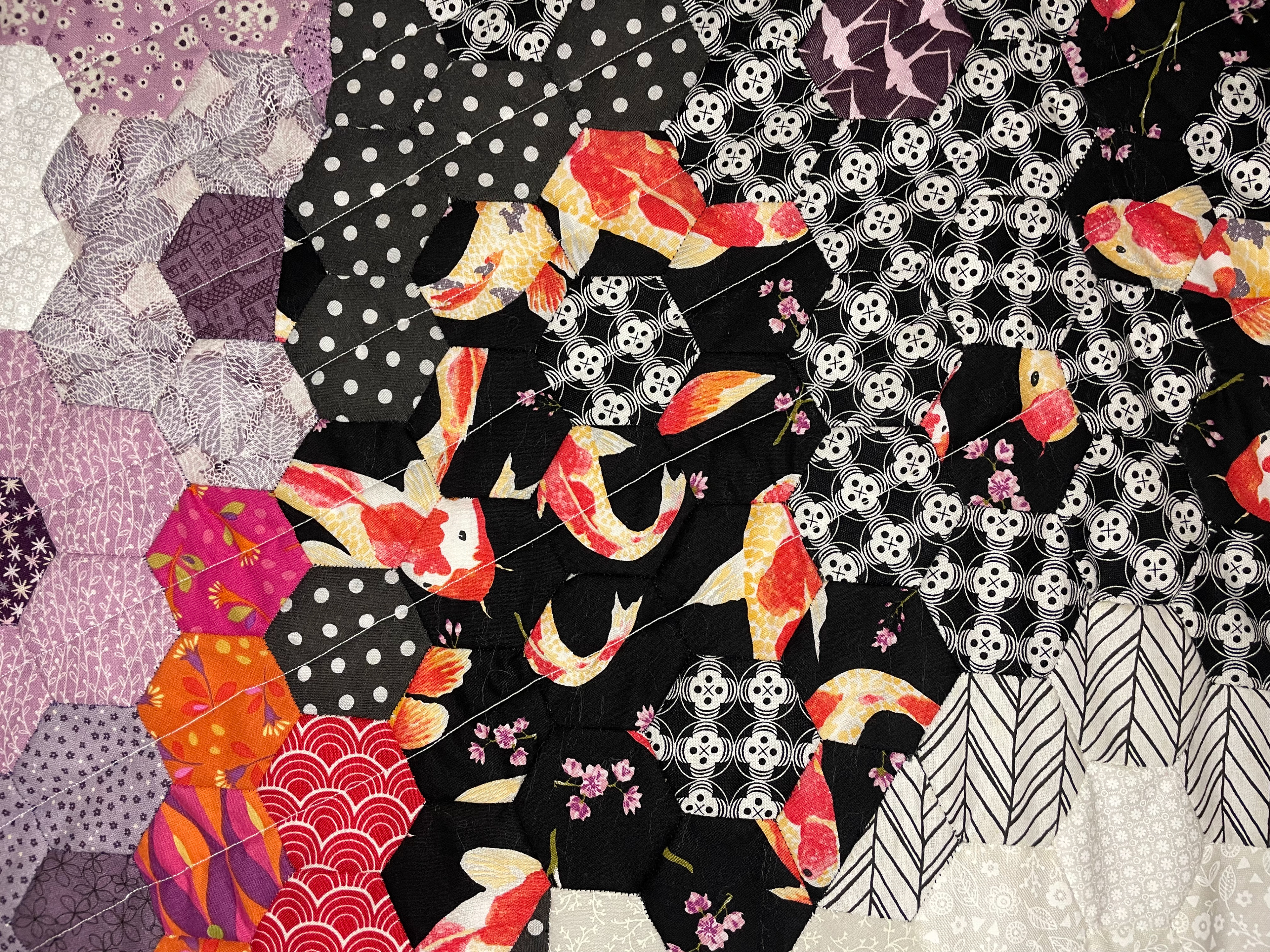 close up of patchwork hexagons