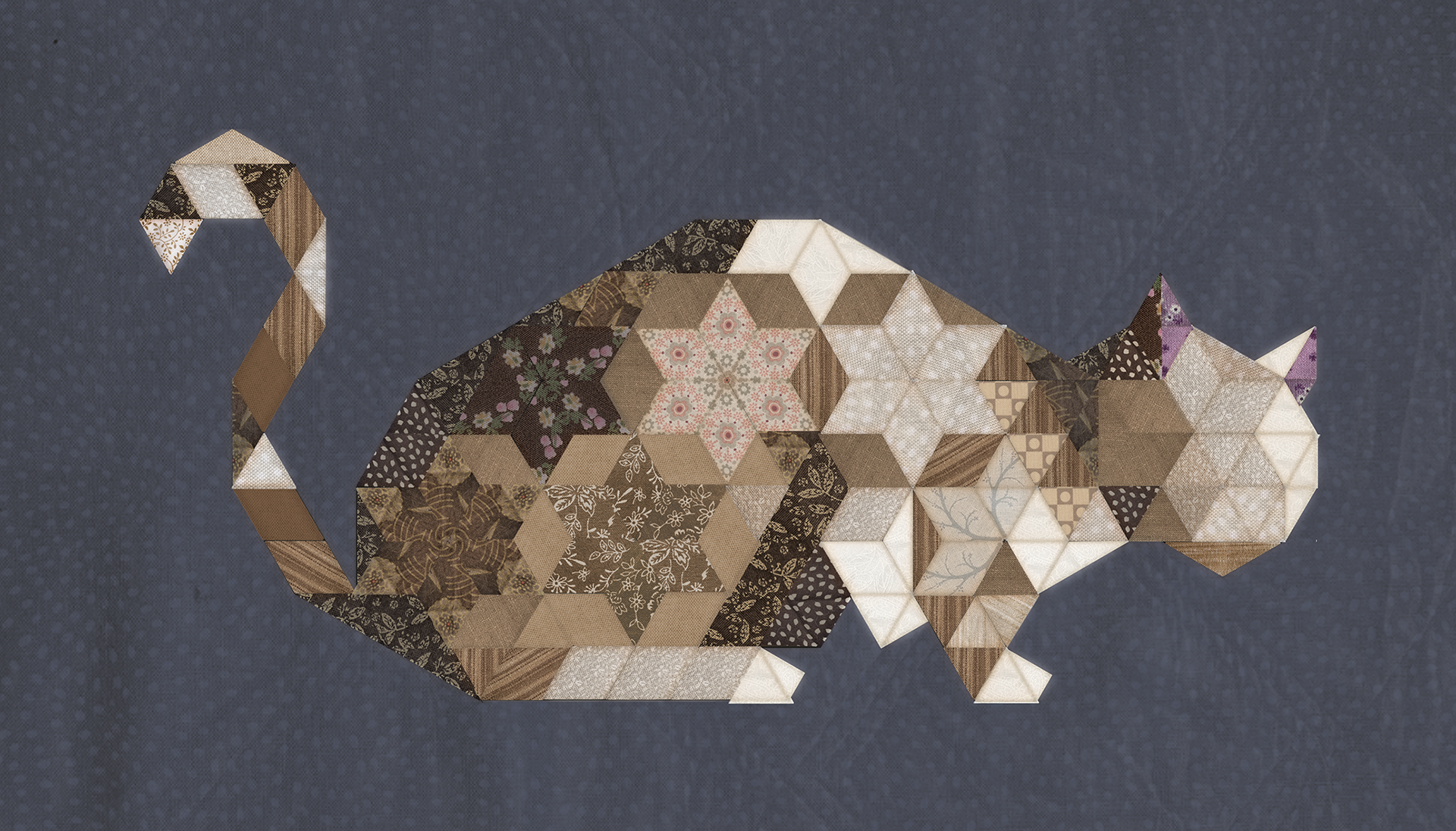 Patchwork EPP pattern of a sitting cat to download and print to start making yourself.