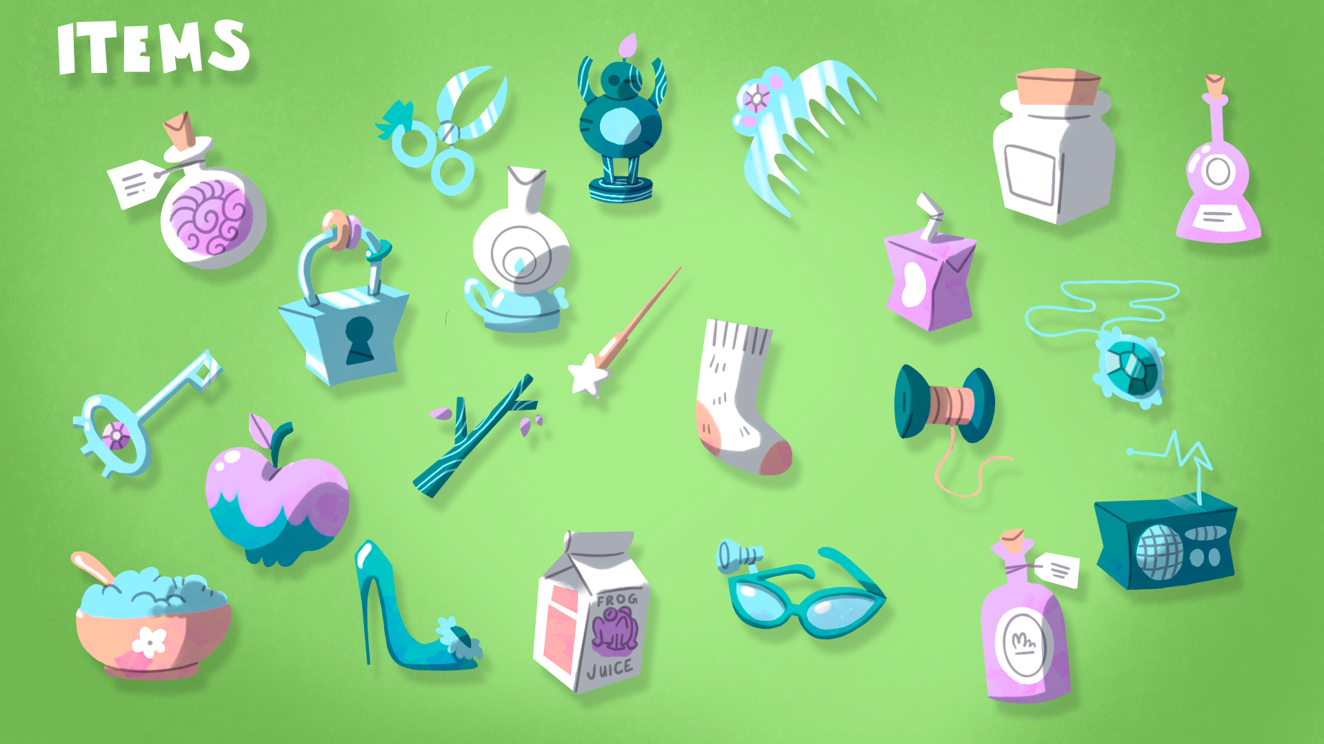 Items for a witch themed concept point and click game. 