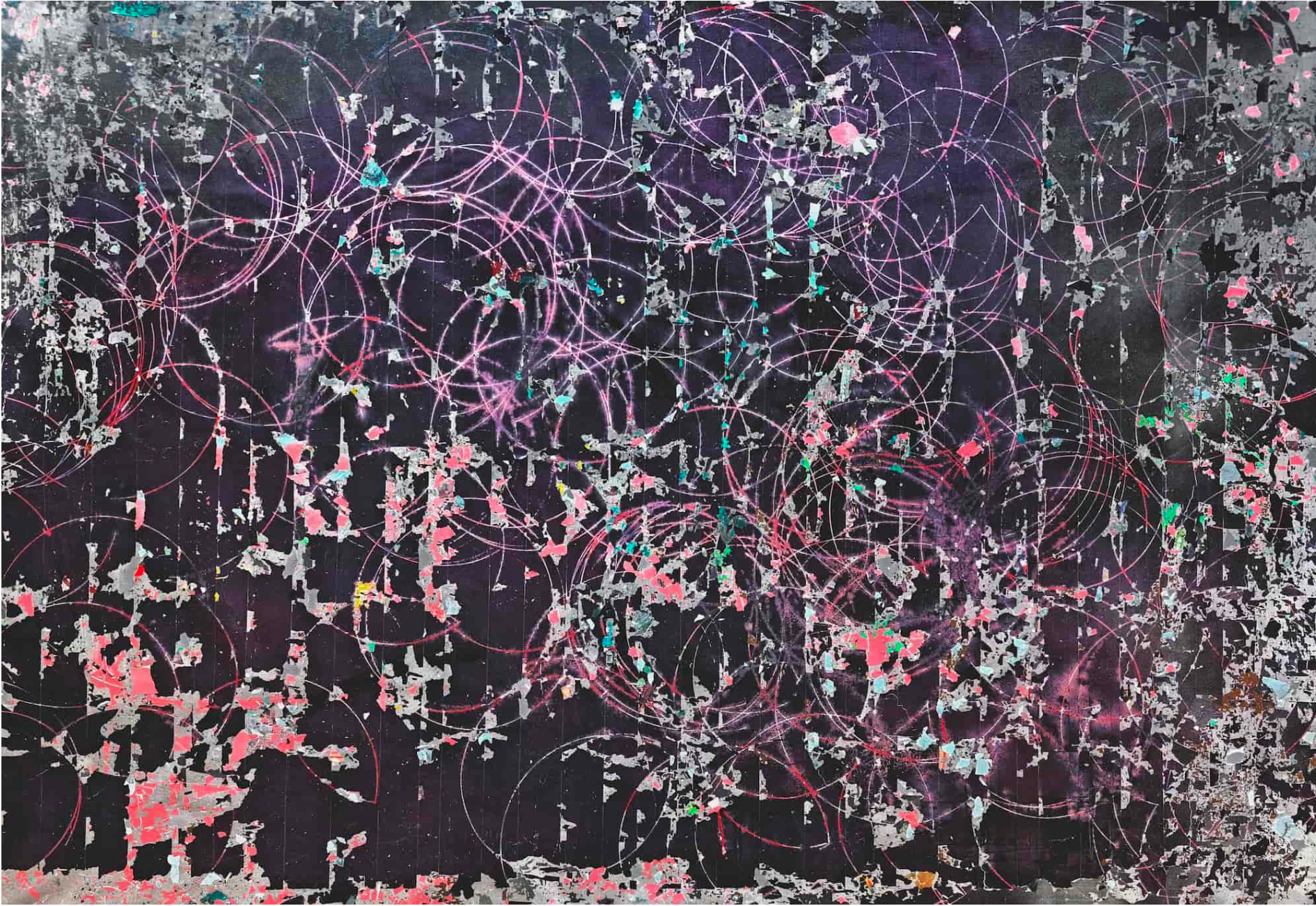 Lilac Cosmos, 2025, 50 × 72.8 in acrylic, banner fabric