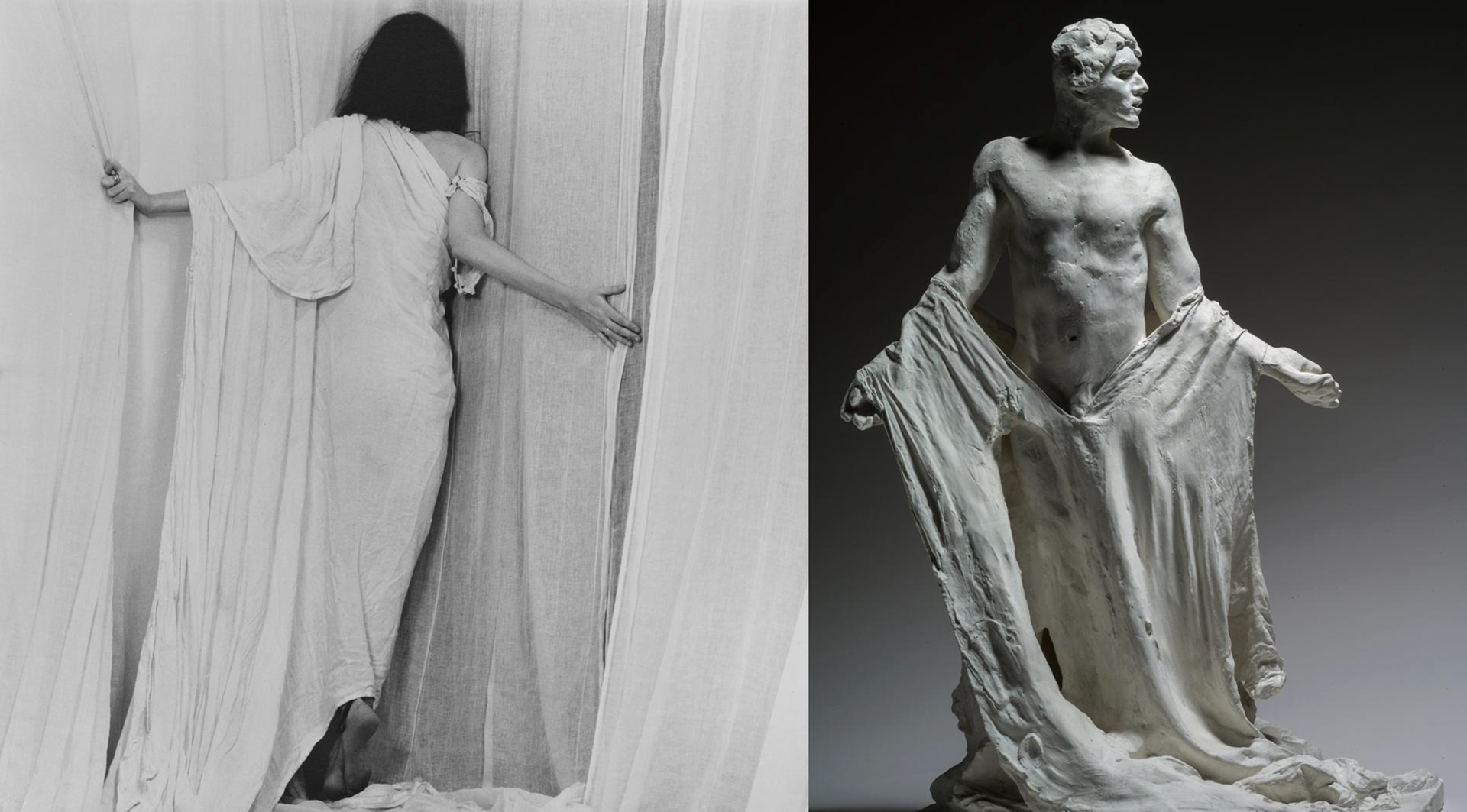 Robert Mapplethorpe (1946-1989), Patti Smith, 1979, MAP 229 © 2014 Robert Mapplethorpe Foundation, Inc. Todos los derechos reservados — Auguste Rodin (1840-1917), Los burgueses de Calais: Jean de Fiennes, variante del personaje del segundo boceto, con el torso desnudo, hacia 1885, yeso, 72 x 50,5 x 45 cm, París, Museo Rodin, S. 432 © París, Museo Rodin, foto: C. Baraja   