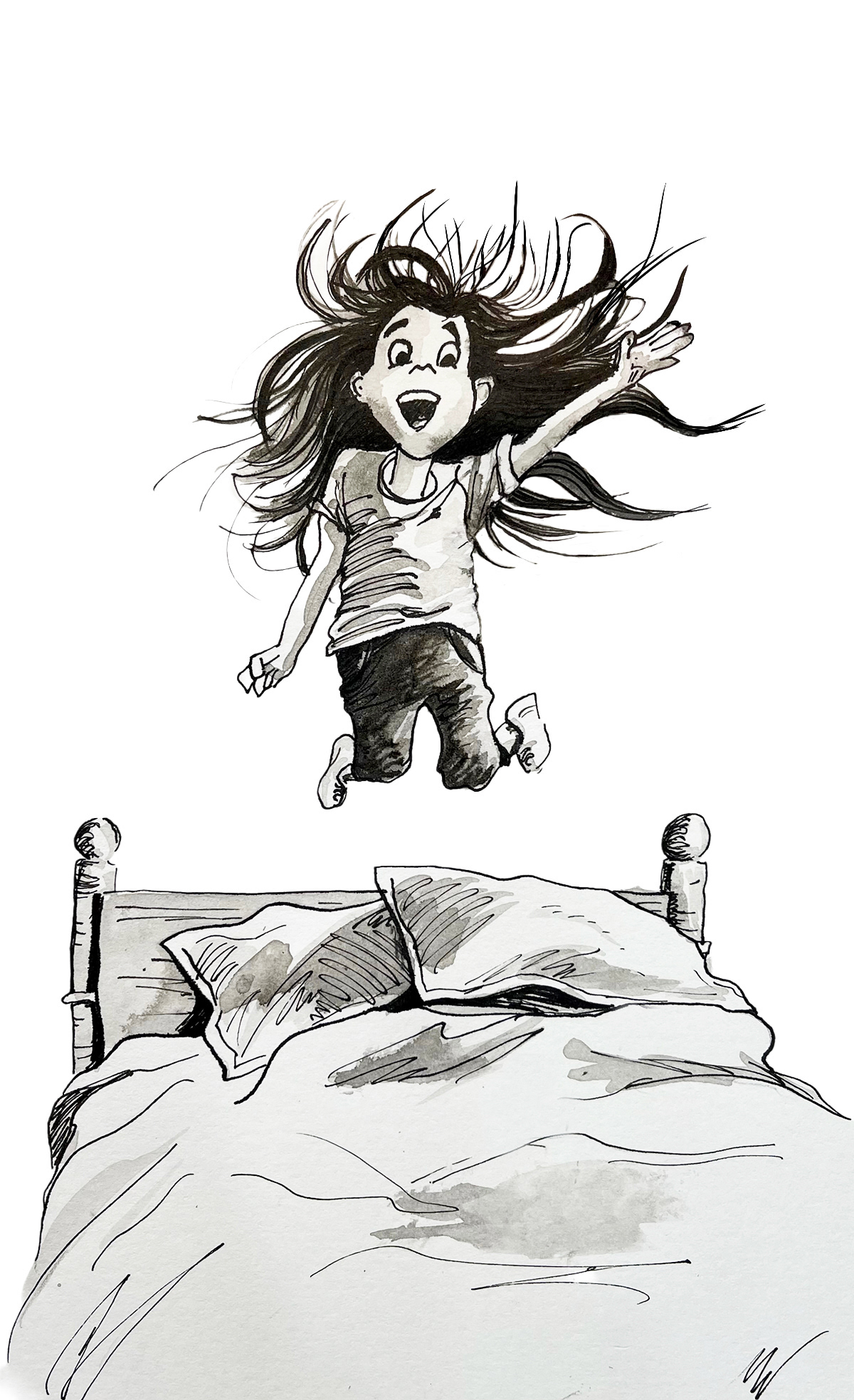 Girl jumping on Bed
