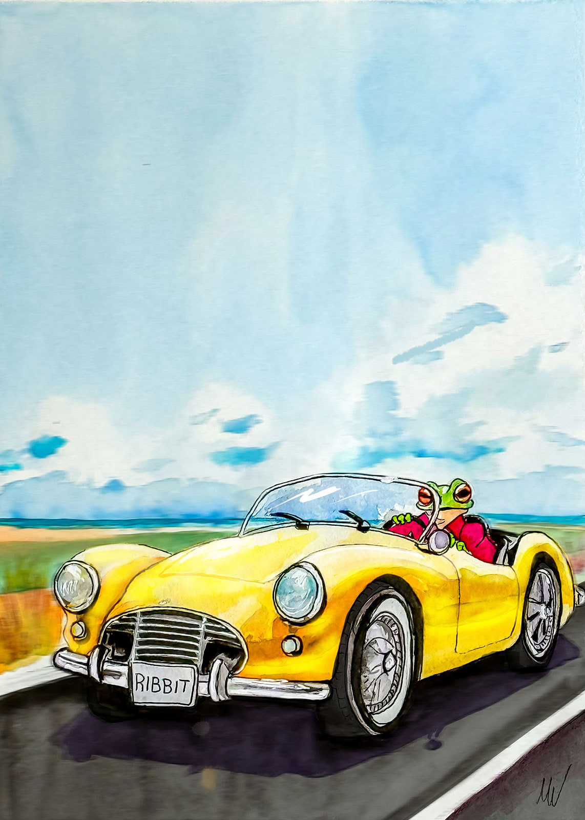Cruisin' Frog Ink on Paper