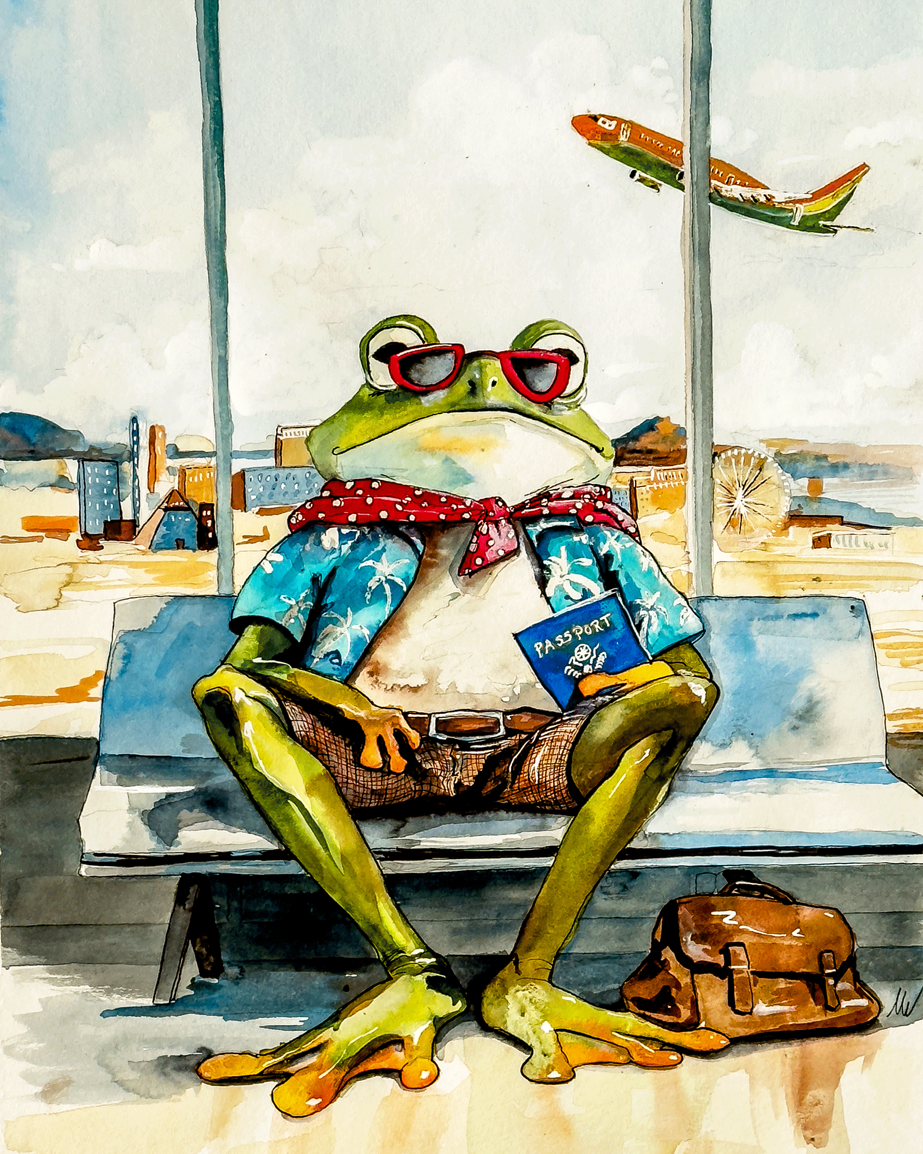 Ink on Paper of Frog Waiting