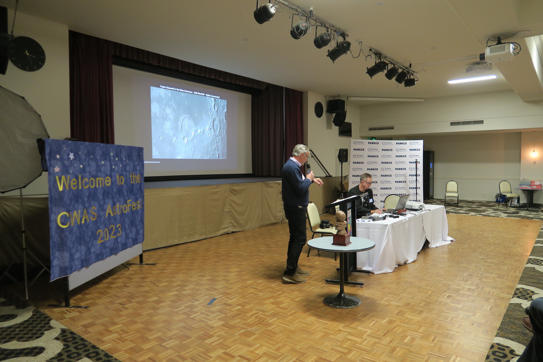 Peter Ward presenting the 2023 CWAS "David Malin Awards" with Brad Le Brocque