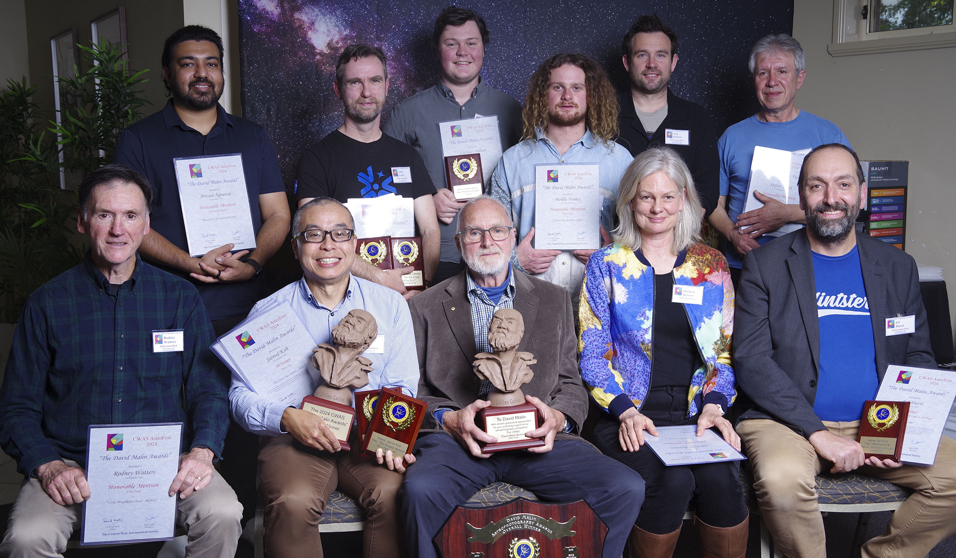 All the Awardees Present. Back Row L-R: Prasun Agrawal, Andy Casely, Lachlan Wilson, Baillie Farley, Will Hudson, Stefan Buda. Seated L-R: Rodney Watters, Jarrod Koh, Dr Davi dMalin, Michelle Bennett, Ed Hurst.