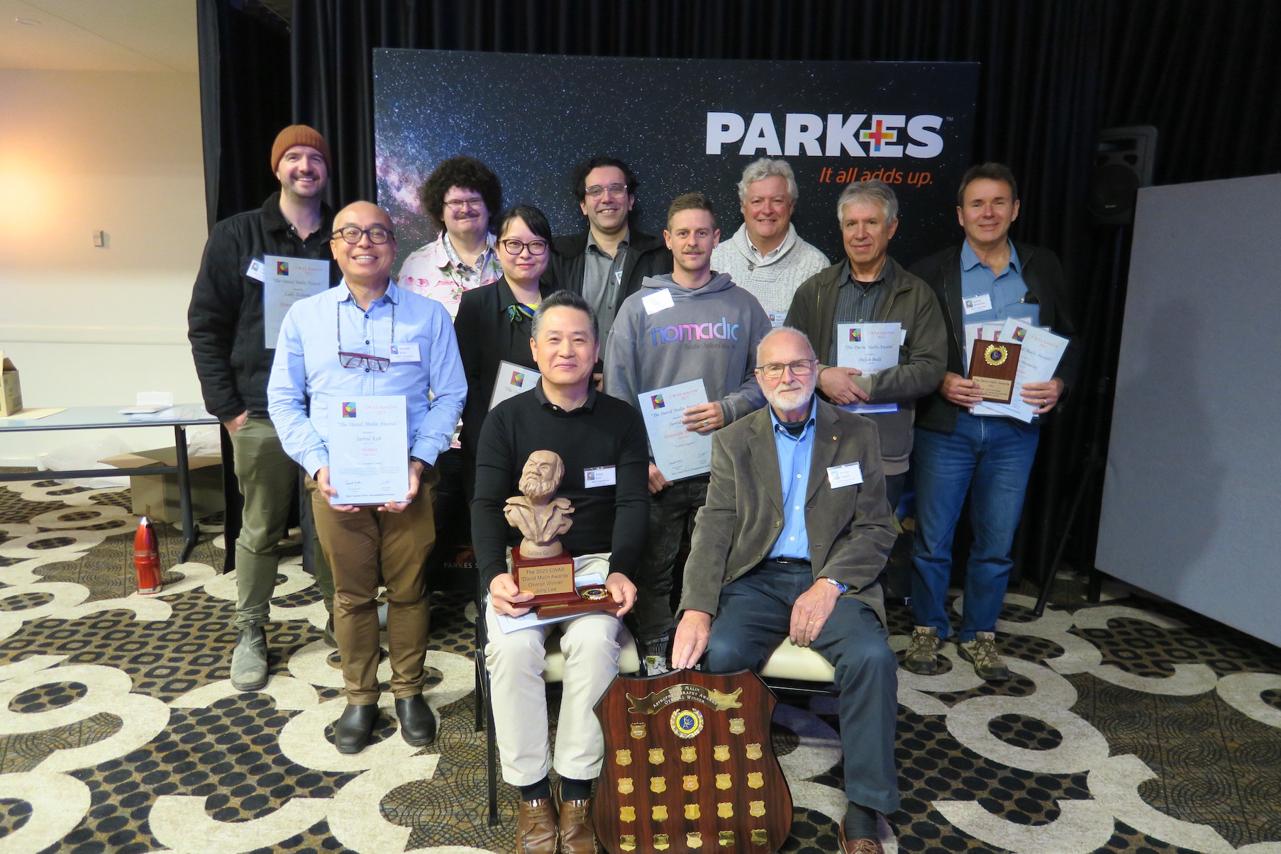 All of the awarded photographers with Dr David Malin