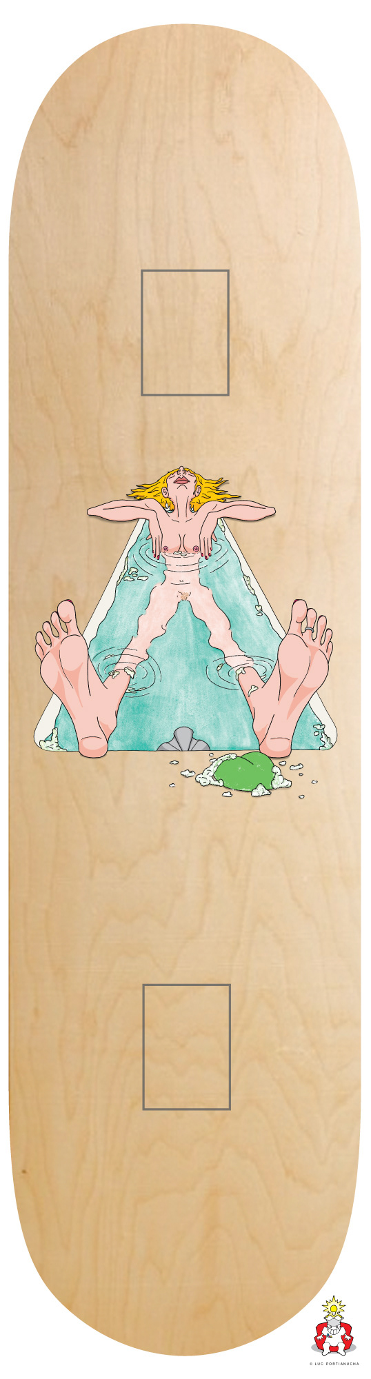 "Girl relaxing in his bath" wood deck