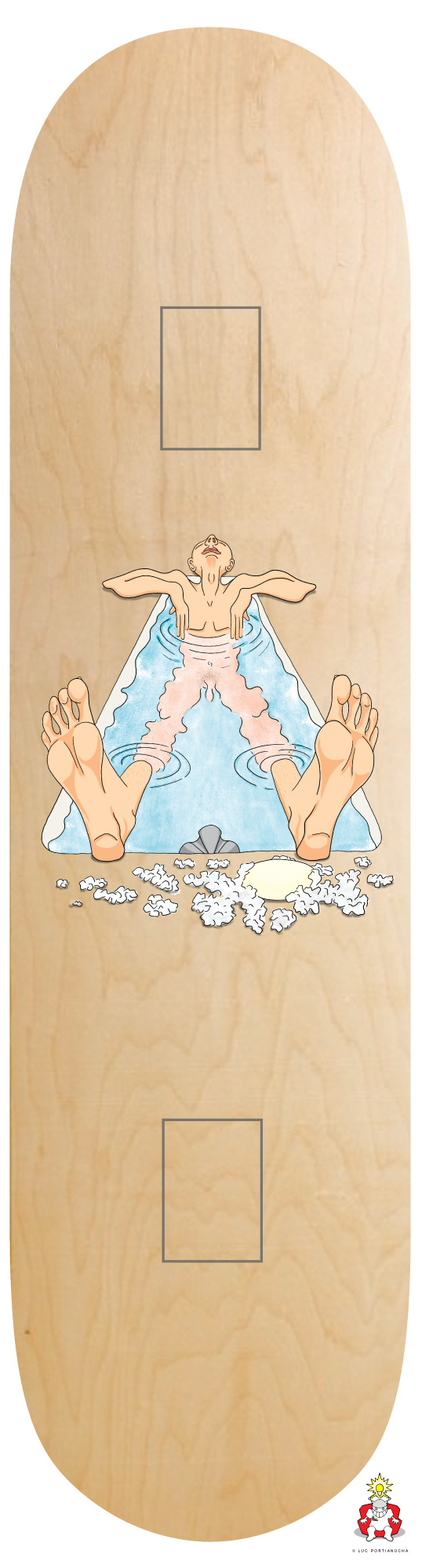 "Men relaxing in his bath" wood deck