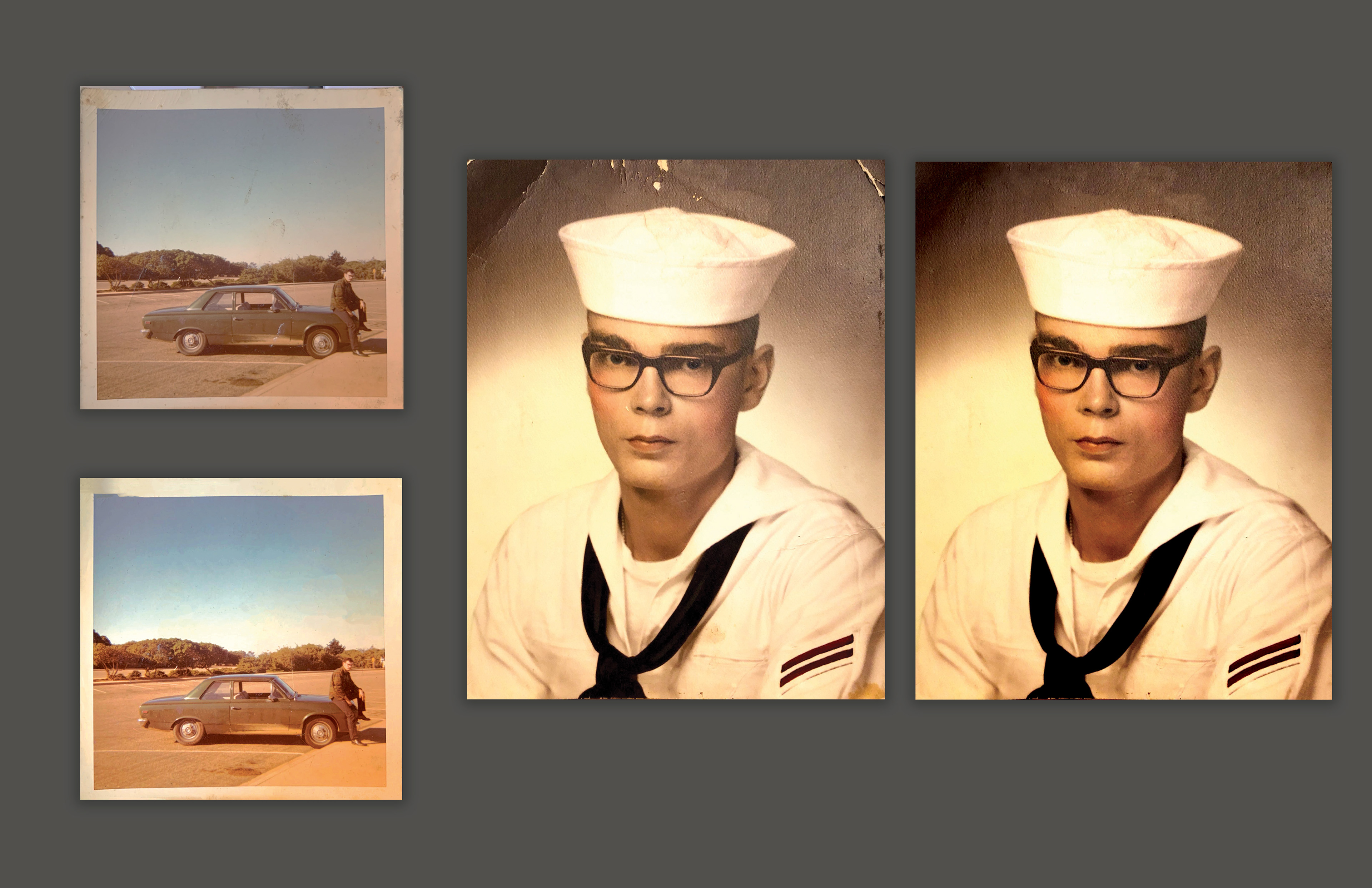 Removing rips, imperfections and stains before cleaning up the color and contrast through Adobe Photoshop has returned life to treasured family photos.